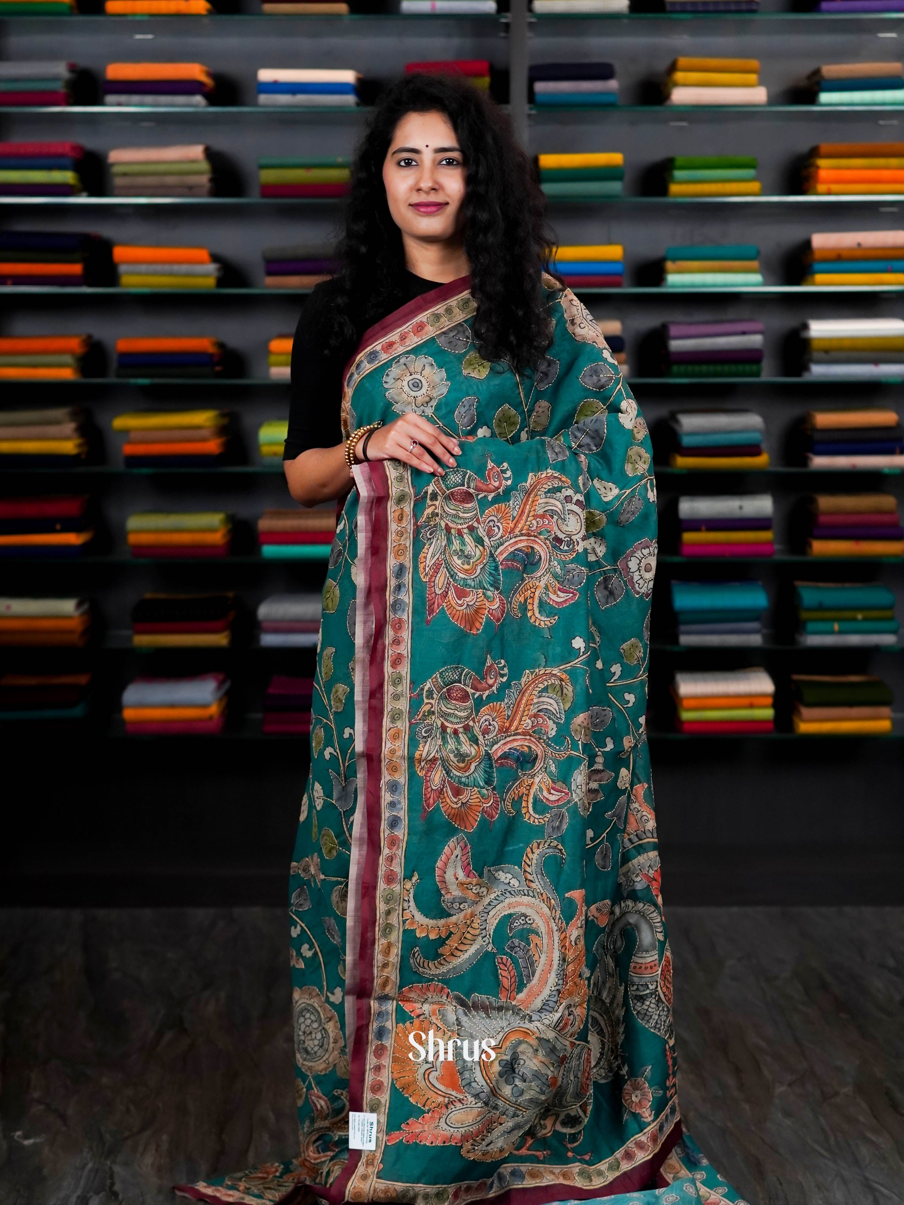 Green & Maroon- Semi Kantha Saree - Shop on ShrusEternity.com