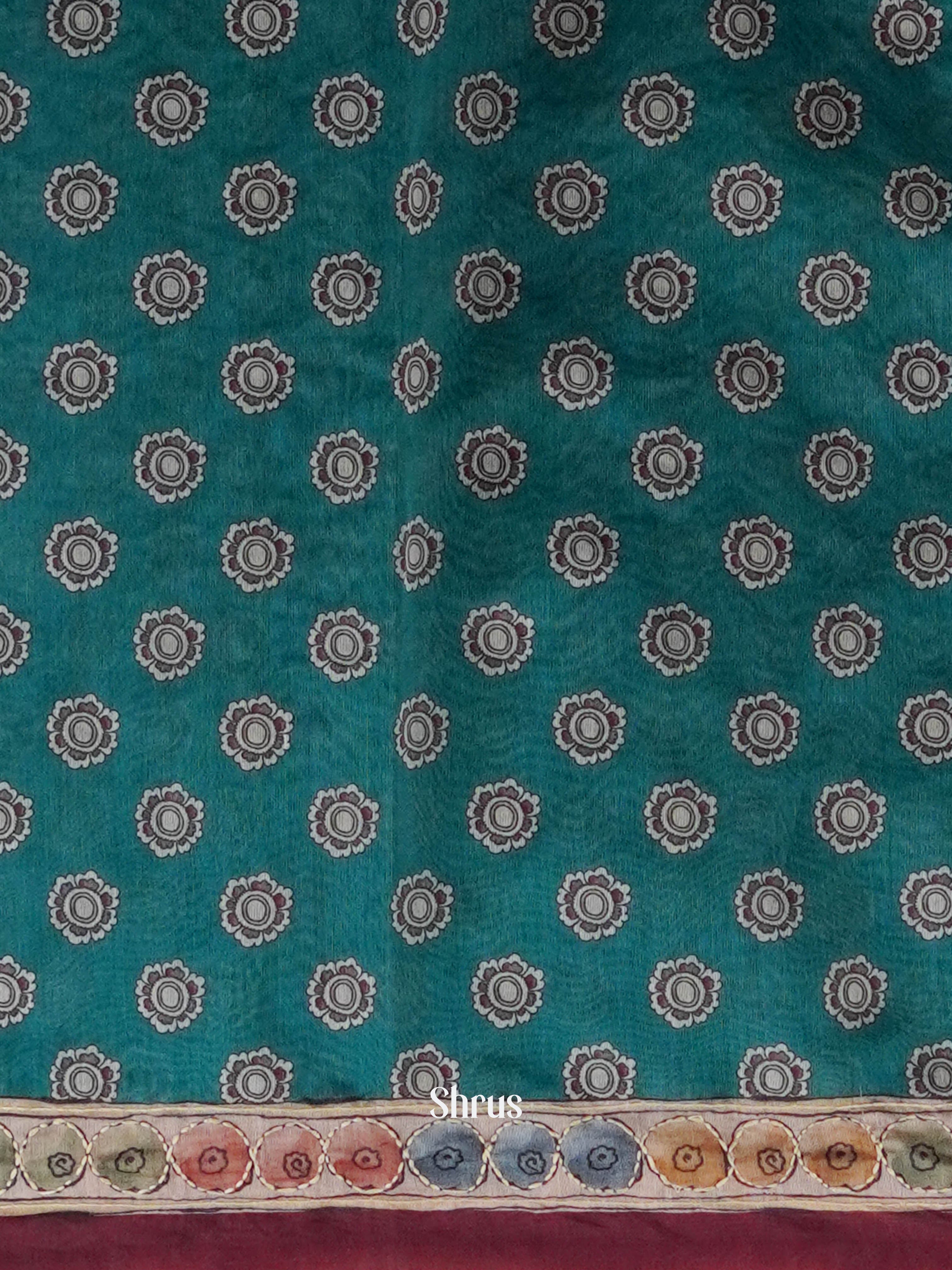 Green & Maroon- Semi Kantha Saree - Shop on ShrusEternity.com