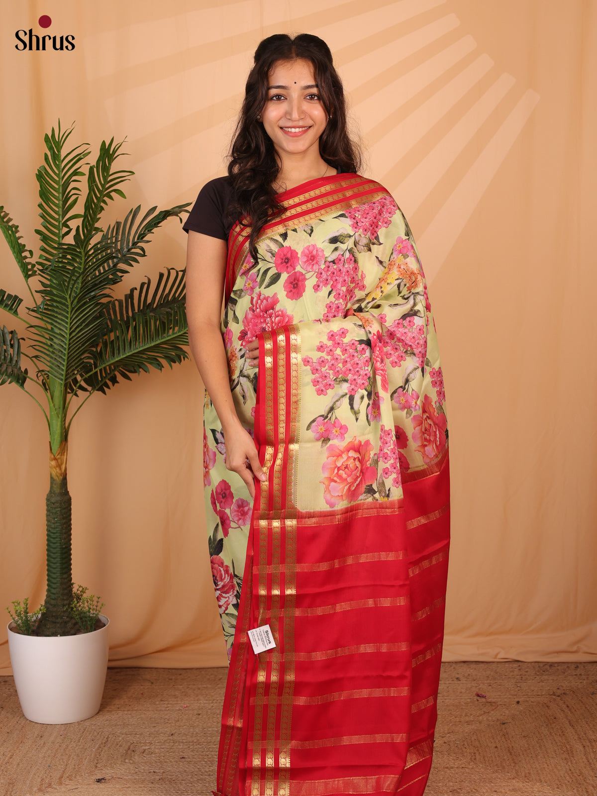 Green & Red - Mysore Silk Saree - Shop on ShrusEternity.com