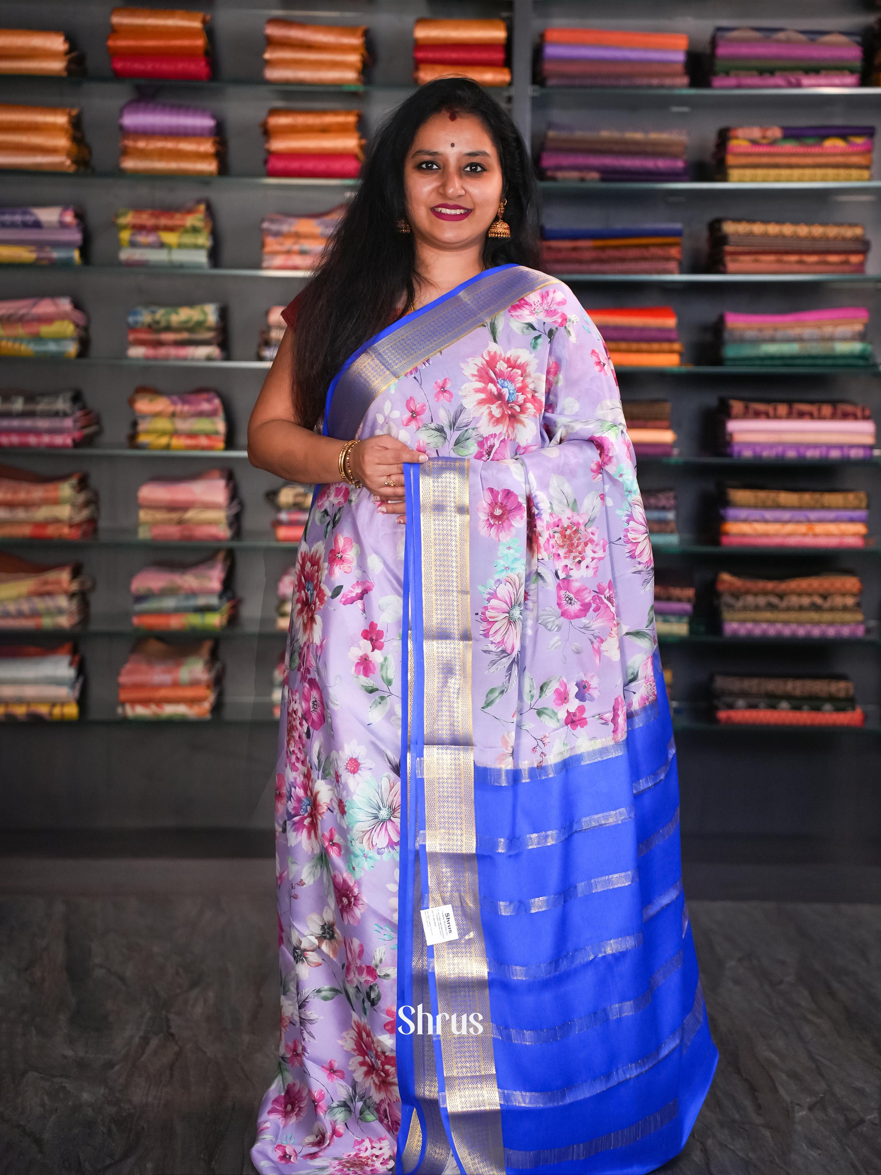 Purple & Blue - Mysore Silk Saree - Shop on ShrusEternity.com