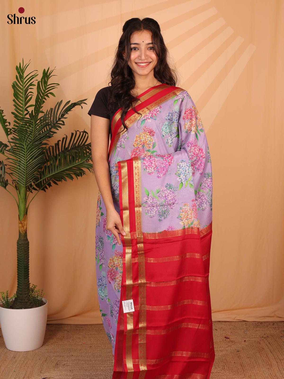 Purple & Red - Mysore Silk Saree - Shop on ShrusEternity.com