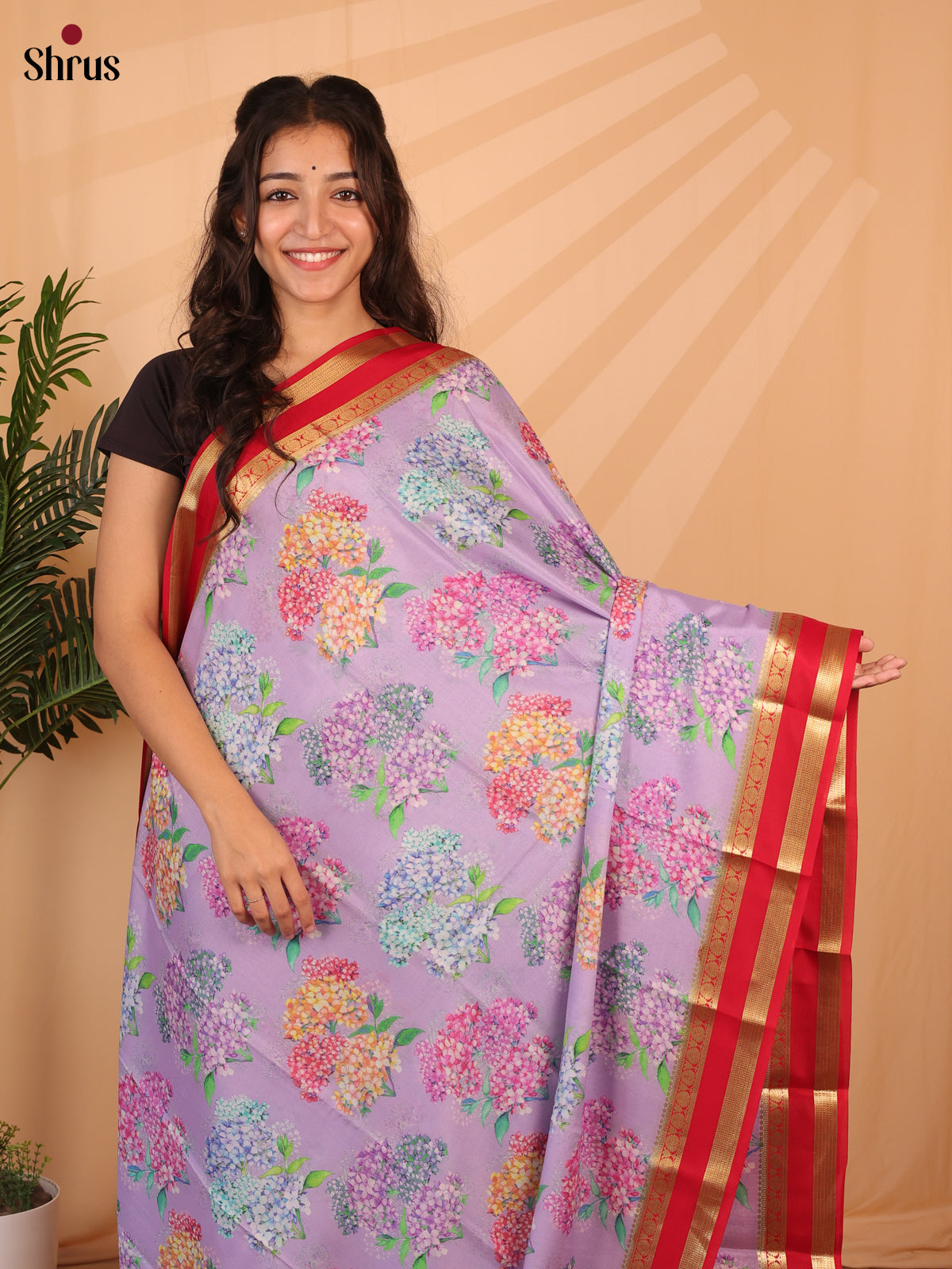 Purple & Red - Mysore Silk Saree - Shop on ShrusEternity.com