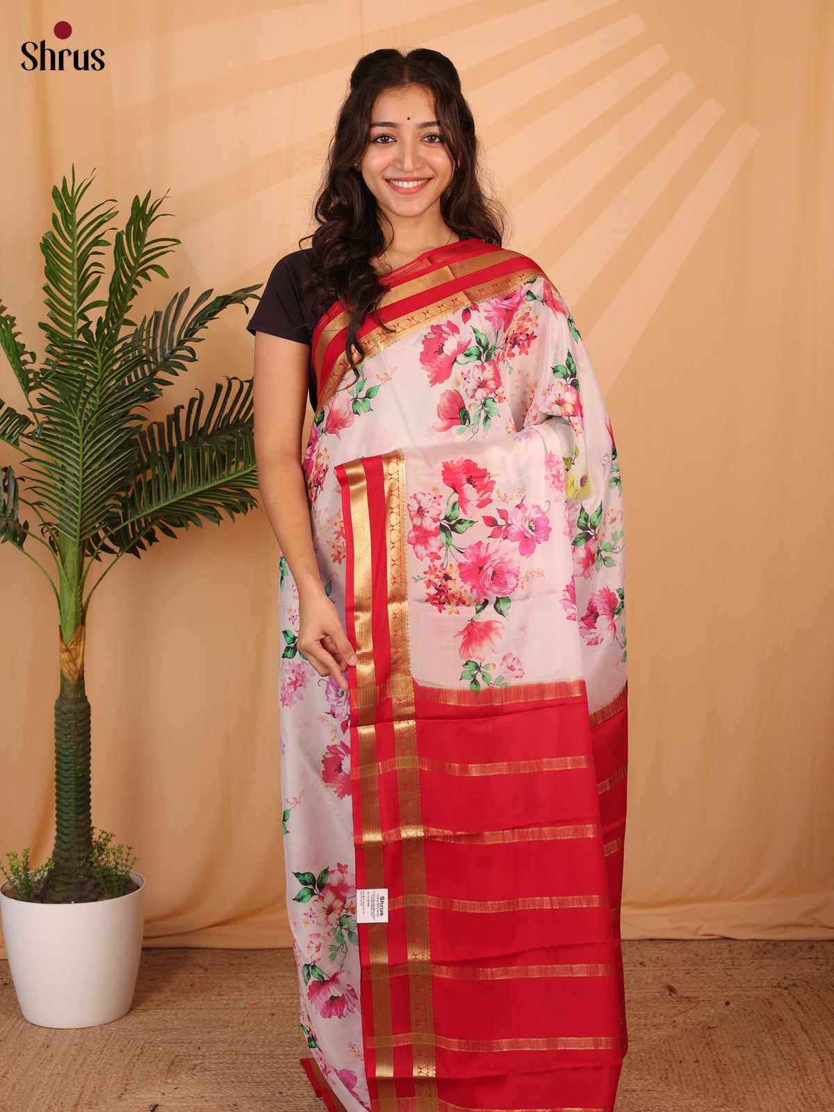 Pink & Red - Mysore Silk Saree - Shop on ShrusEternity.com