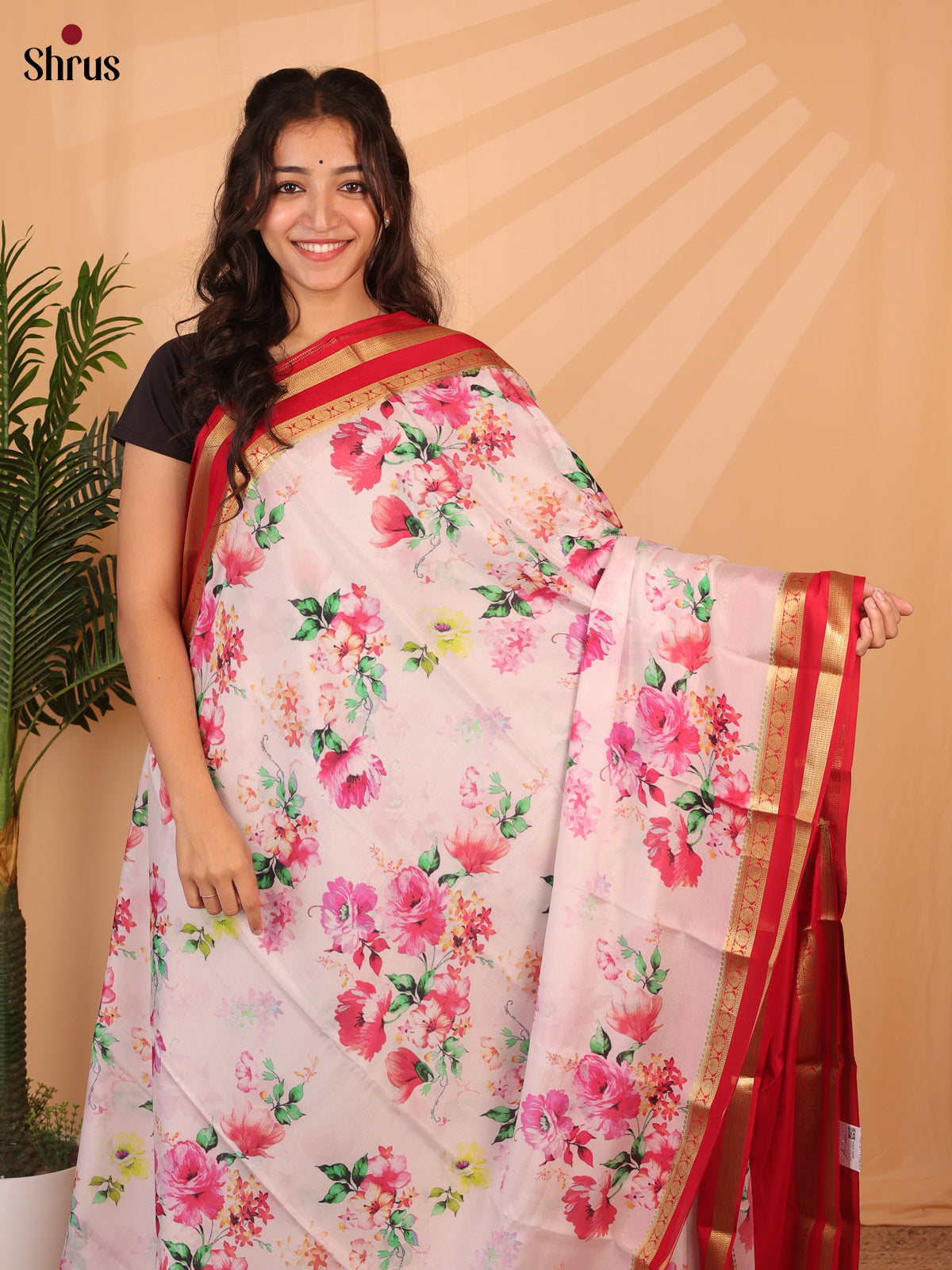 Pink & Red - Mysore Silk Saree - Shop on ShrusEternity.com
