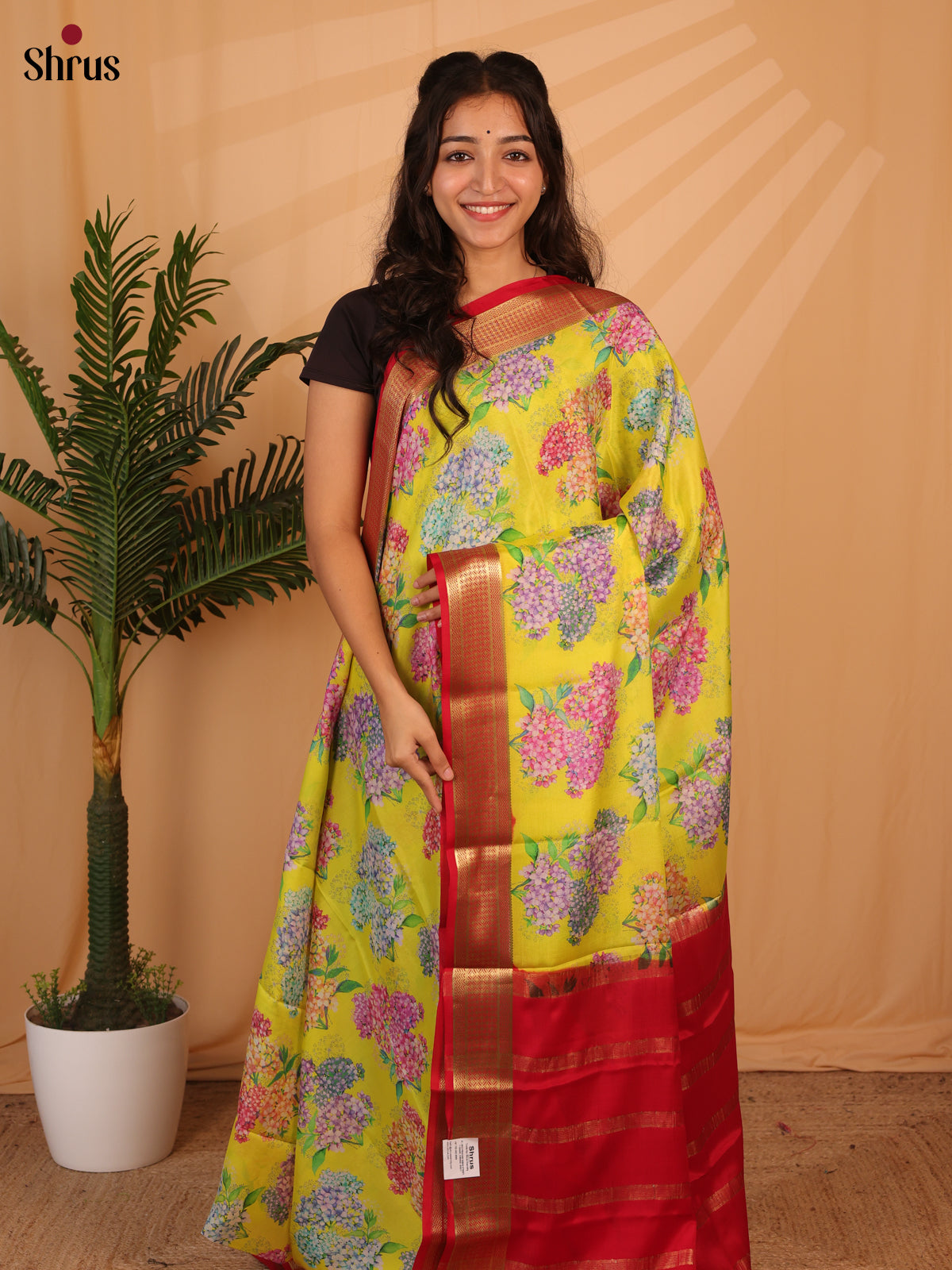 Yellow & Red- Mysore Silk Saree - Shop on ShrusEternity.com