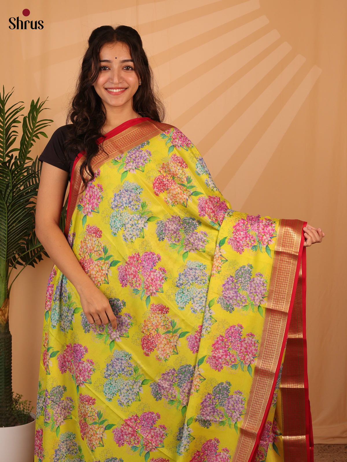 Yellow & Red- Mysore Silk Saree - Shop on ShrusEternity.com