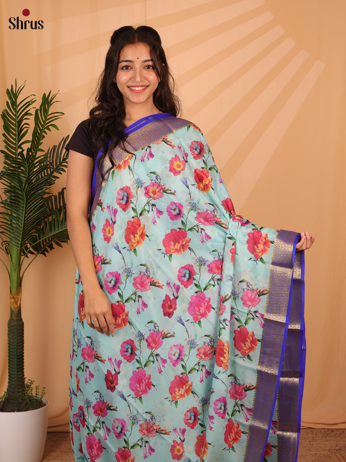 Lite Blue & Blue - Mysore Silk Saree - Shop on ShrusEternity.com