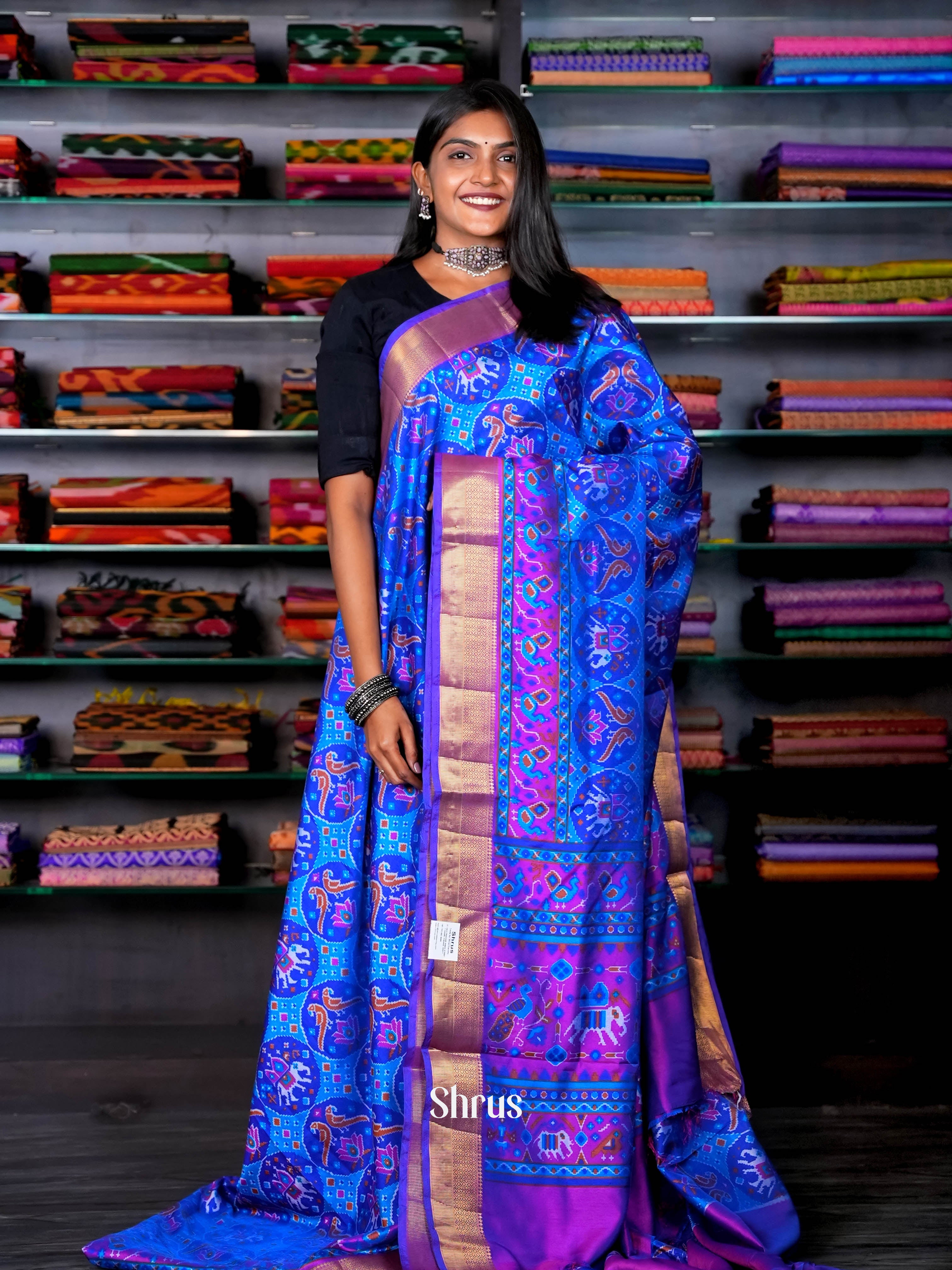 Blue & Purple - Semi Patola Saree - Shop on ShrusEternity.com