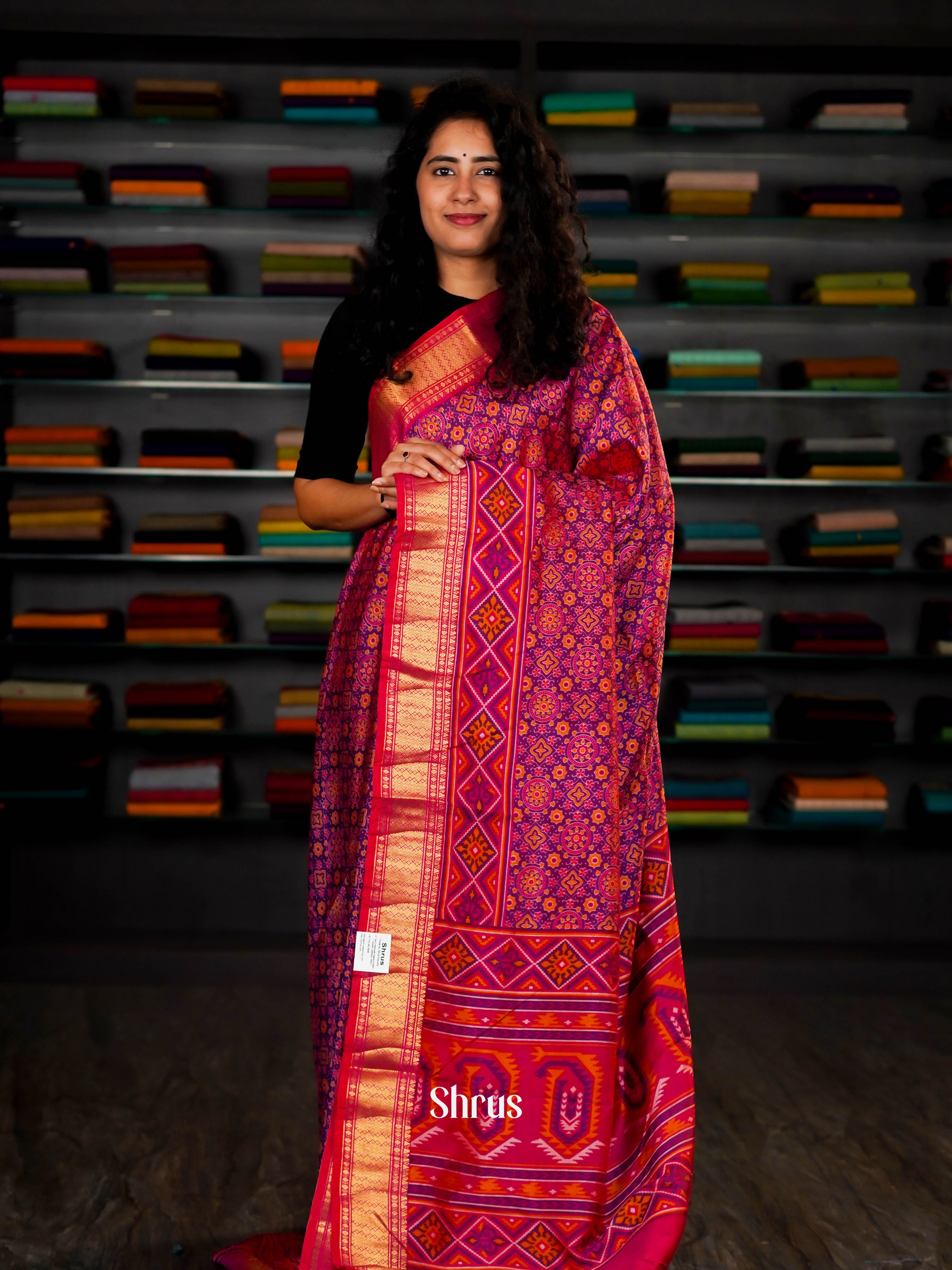 Purple & Pink - Semi Patola Saree - Shop on ShrusEternity.com