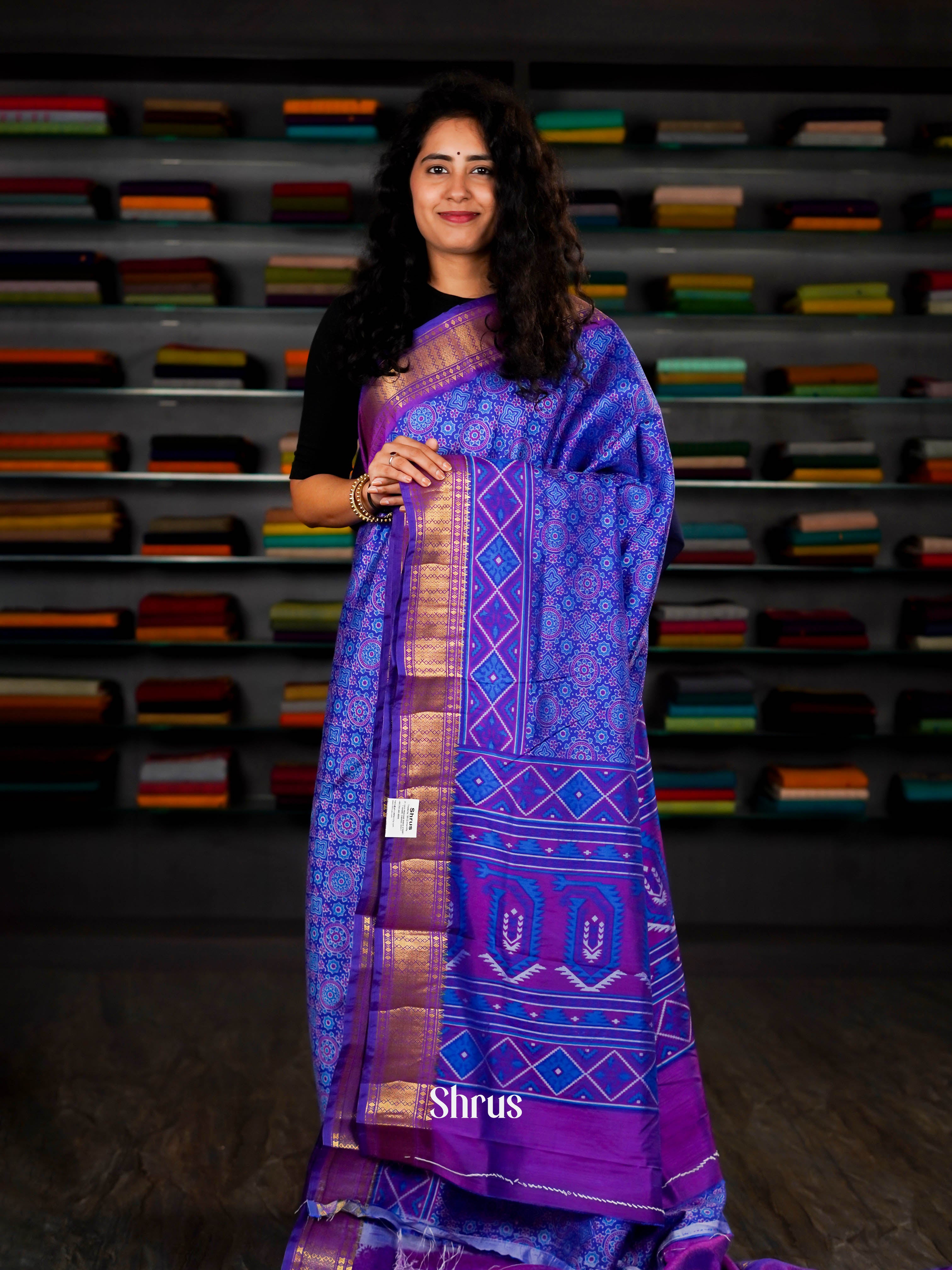 Indigo & Purple - Semi Patola Saree - Shop on ShrusEternity.com