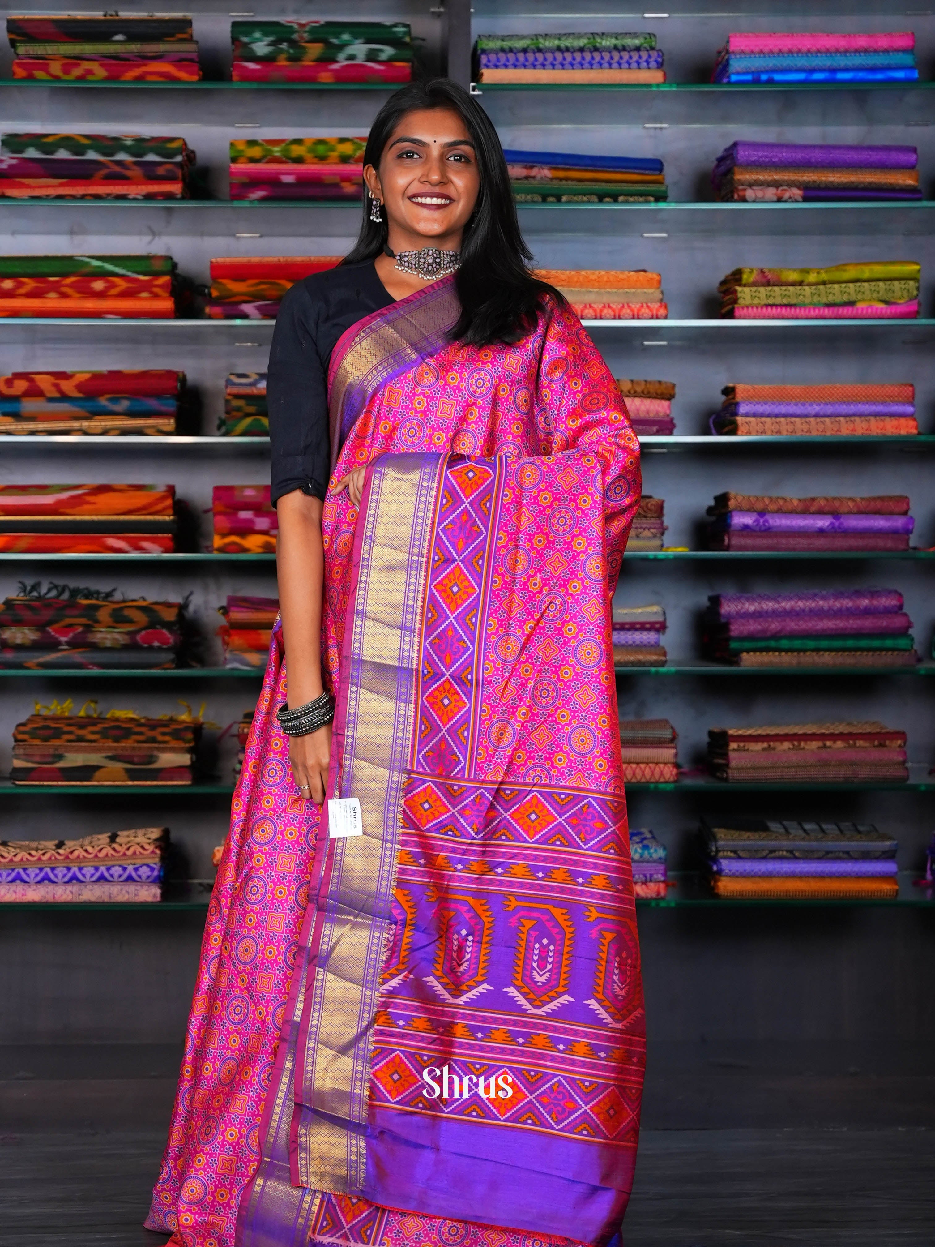 Pink & Purple - Semi Patola Saree - Shop on ShrusEternity.com