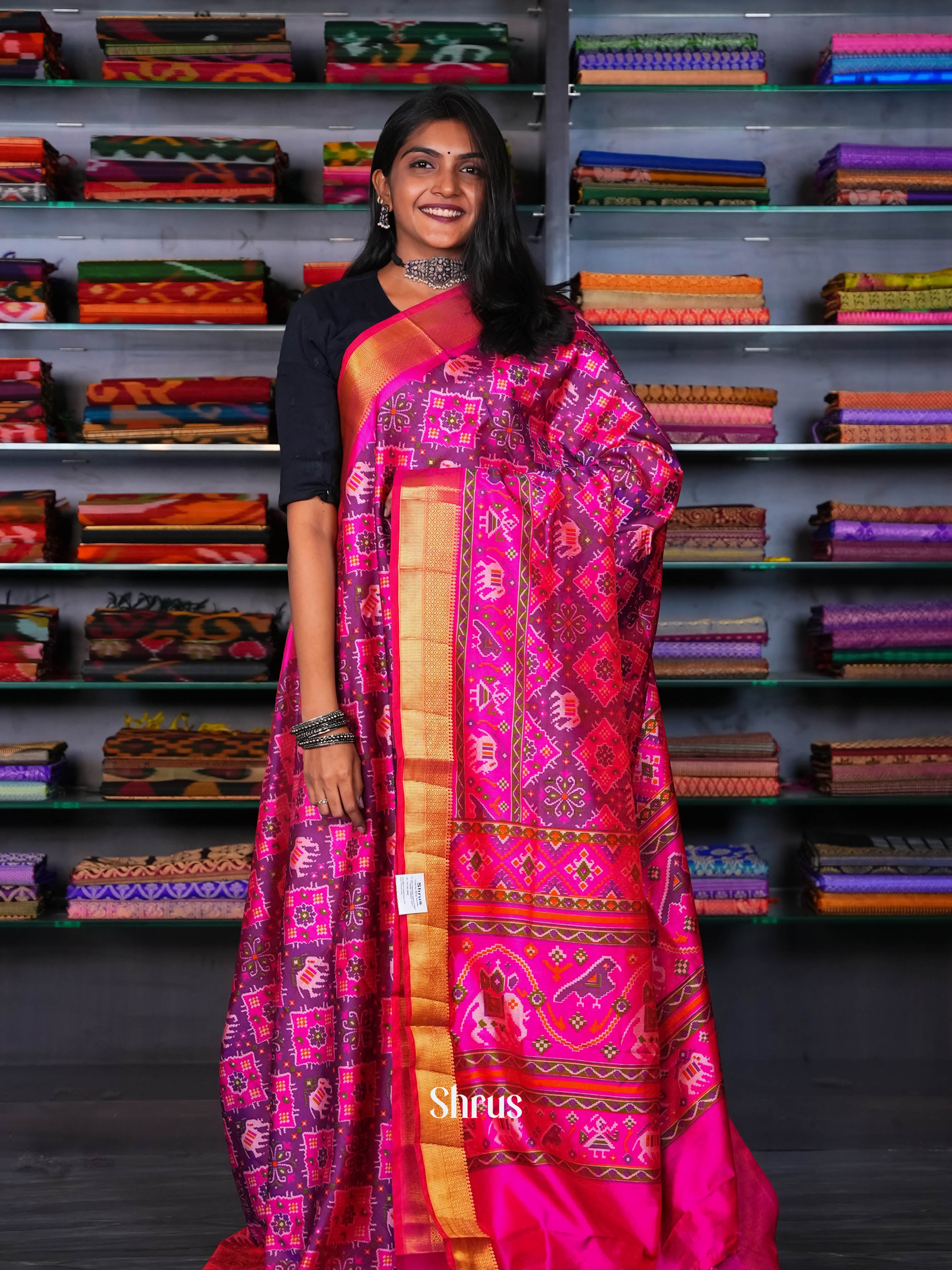 Purple & Pink - Semi Patola Saree - Shop on ShrusEternity.com