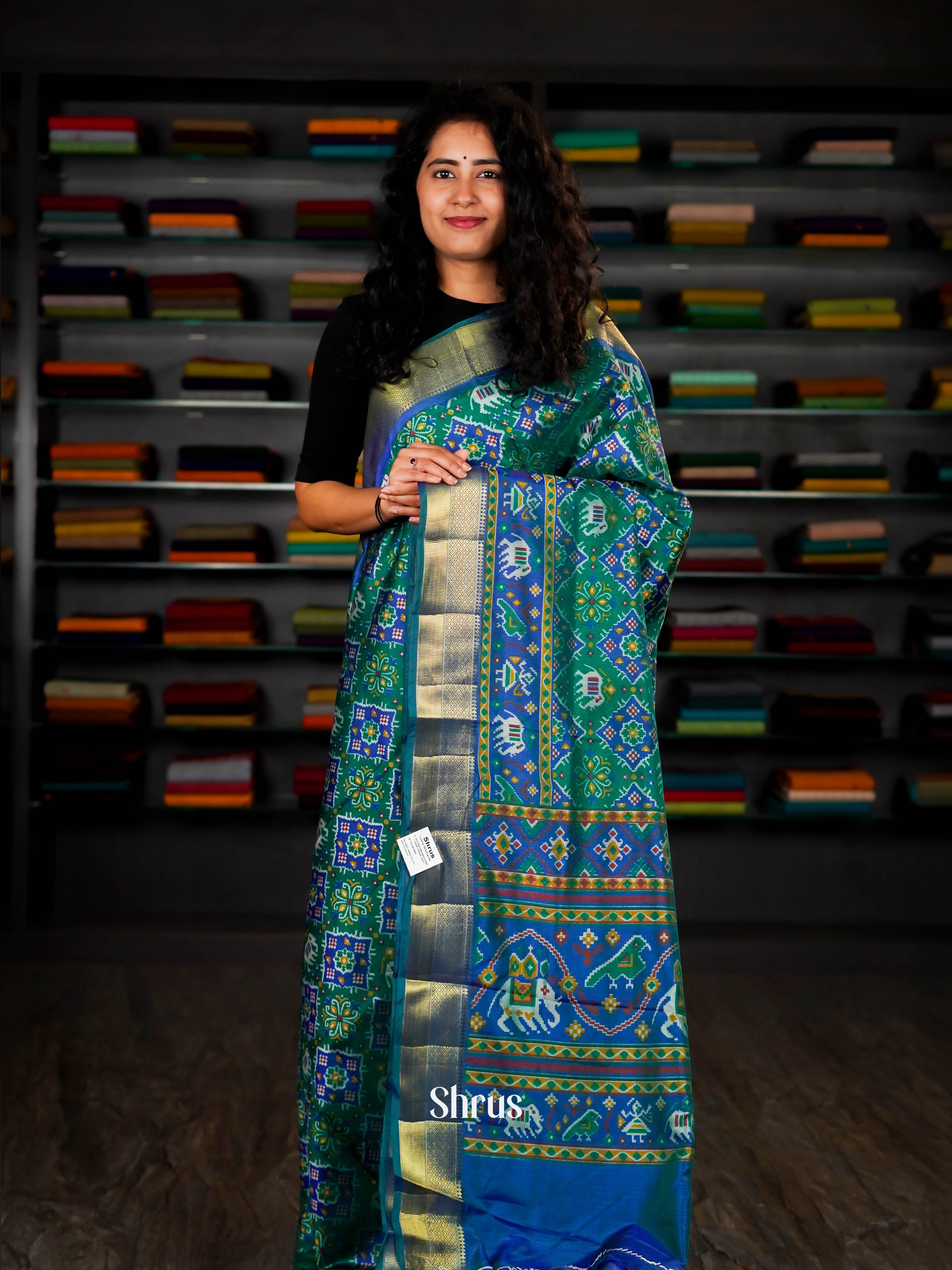 Green & Blue - Semi Patola Saree - Shop on ShrusEternity.com