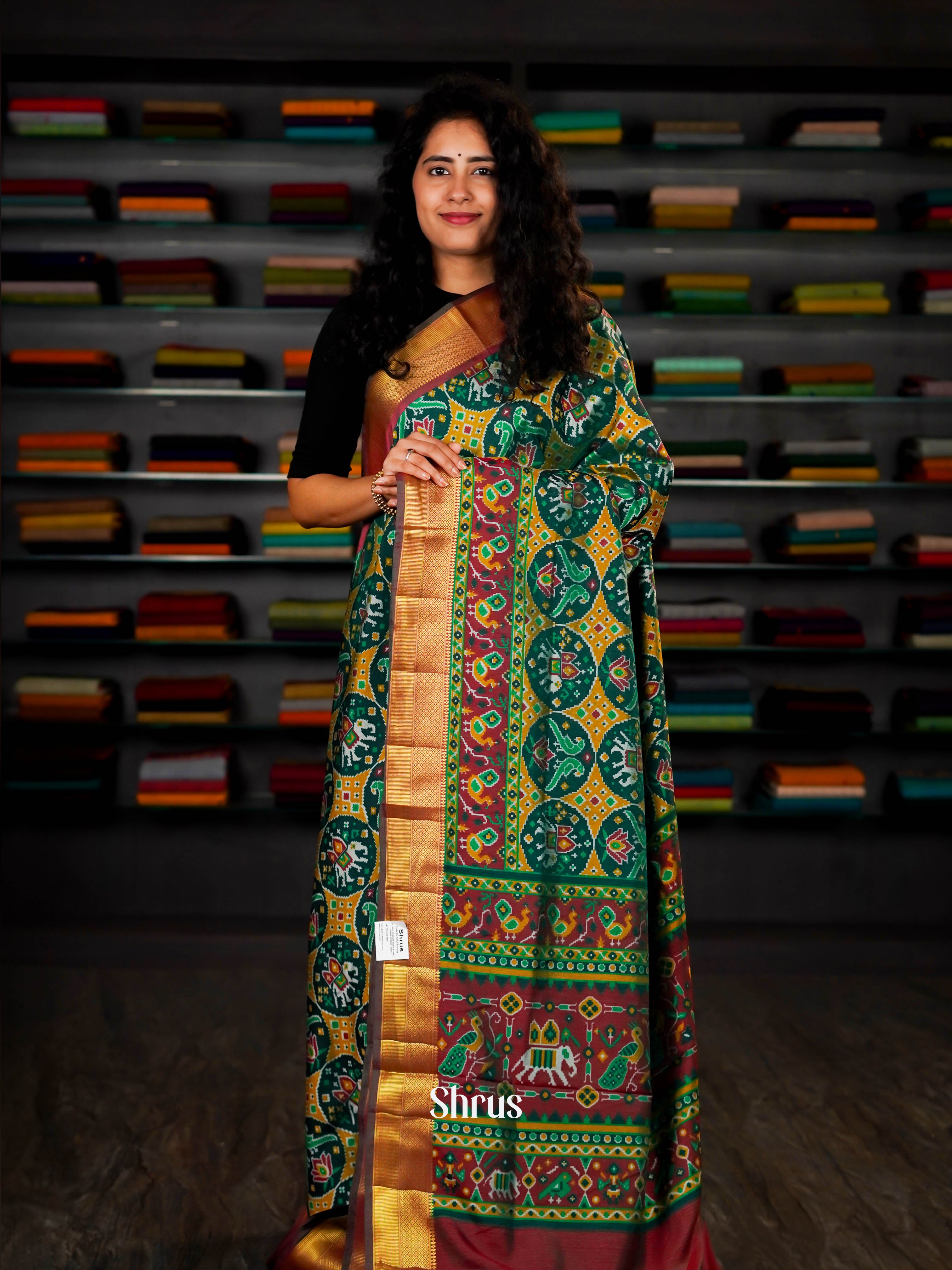 Green & Maroon - Semi Patola Saree - Shop on ShrusEternity.com