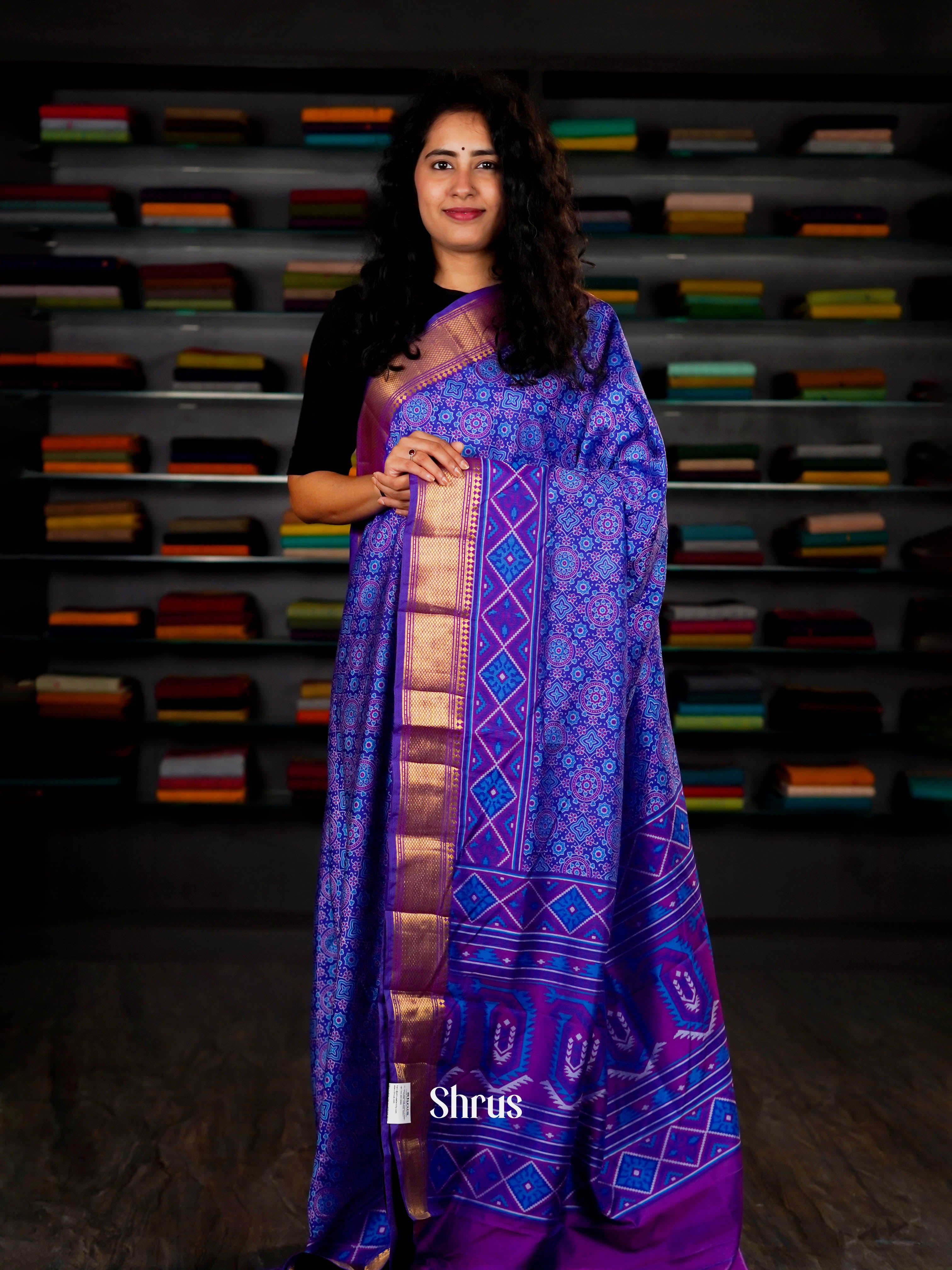 Blue & Orchid - Semi Patola Saree - Shop on ShrusEternity.com