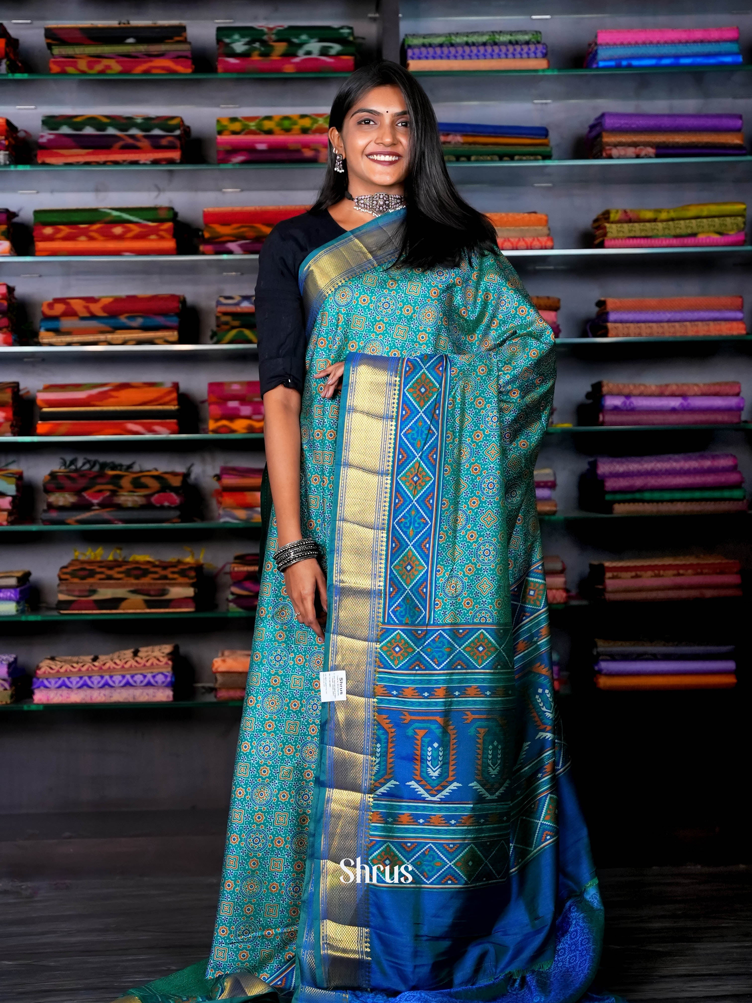 Green & Blue - Semi Patola Saree - Shop on ShrusEternity.com