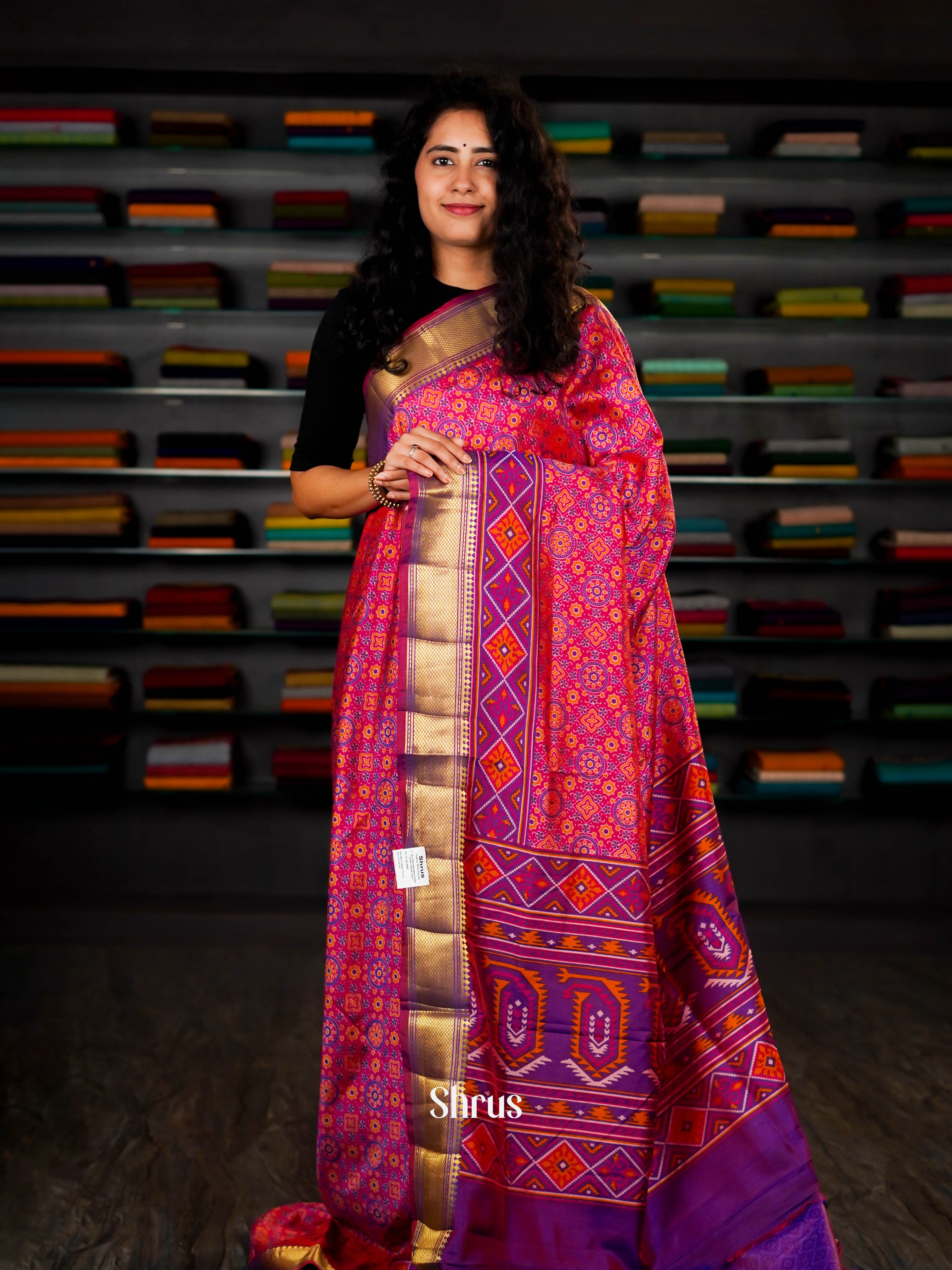 Pink & Purple - Semi Patola Saree - Shop on ShrusEternity.com