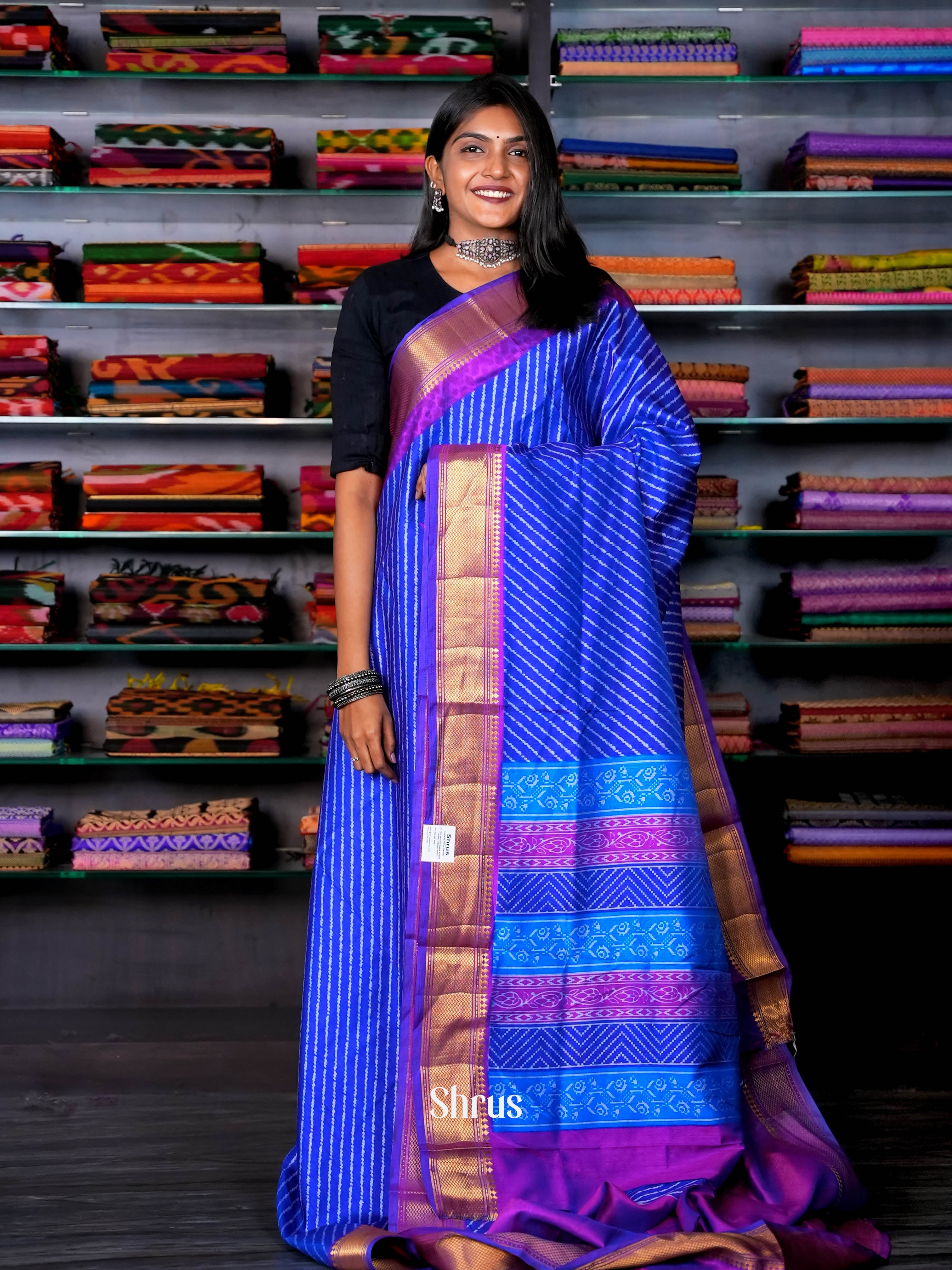 Blue & Purple - Semi Patola Saree - Shop on ShrusEternity.com