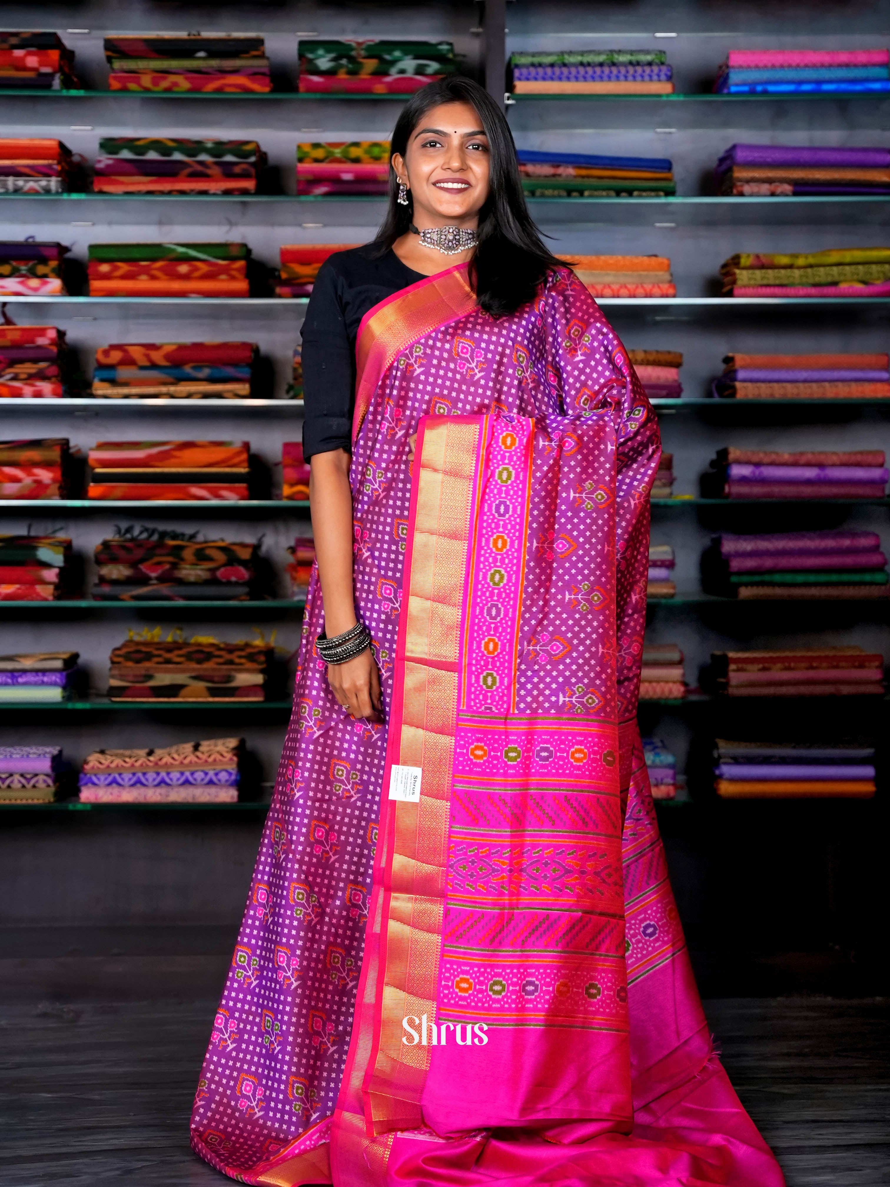 Purple & Pink - Semi Patola Saree - Shop on ShrusEternity.com