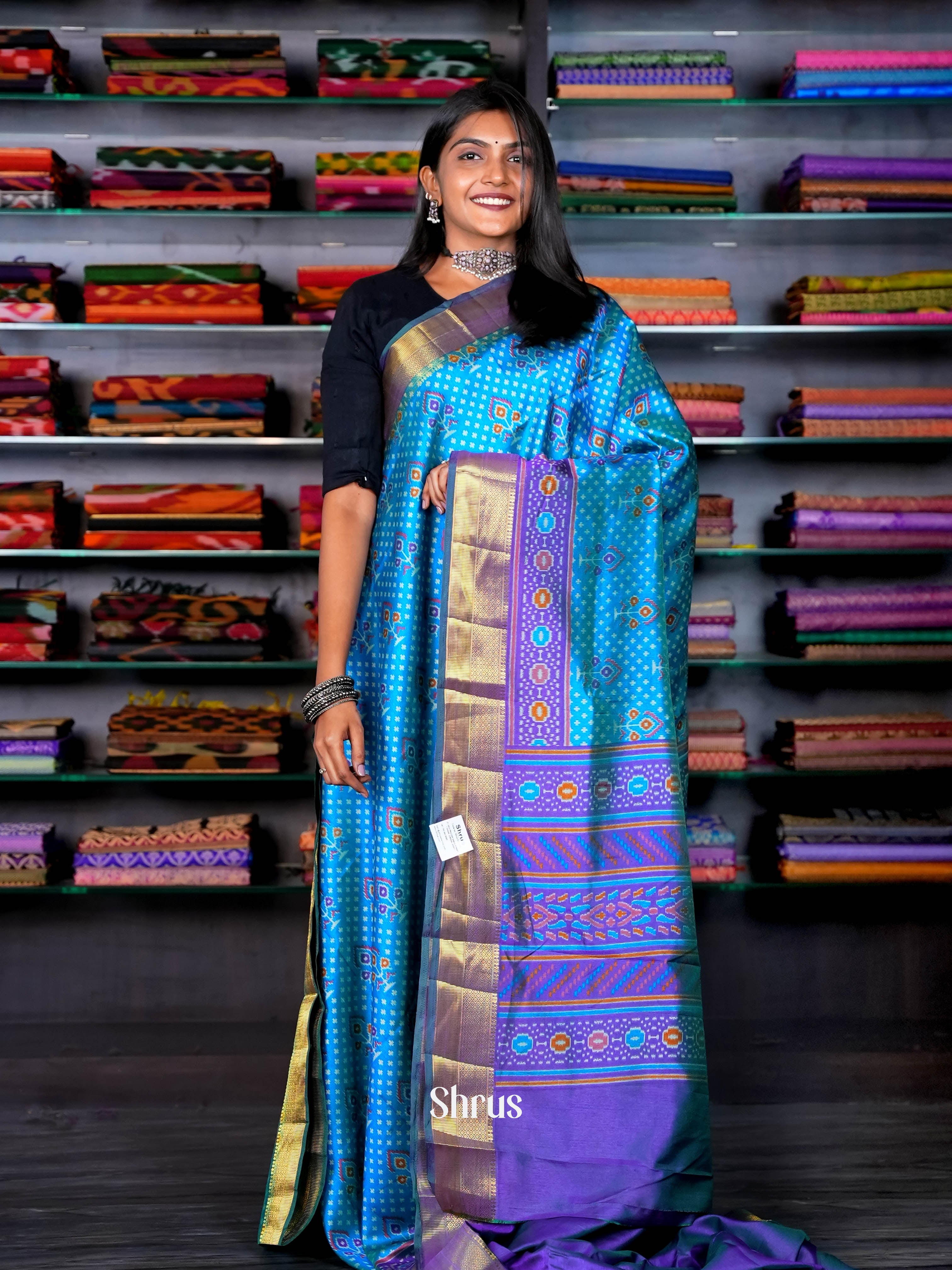 Blue & Purple- Semi Patola Saree - Shop on ShrusEternity.com