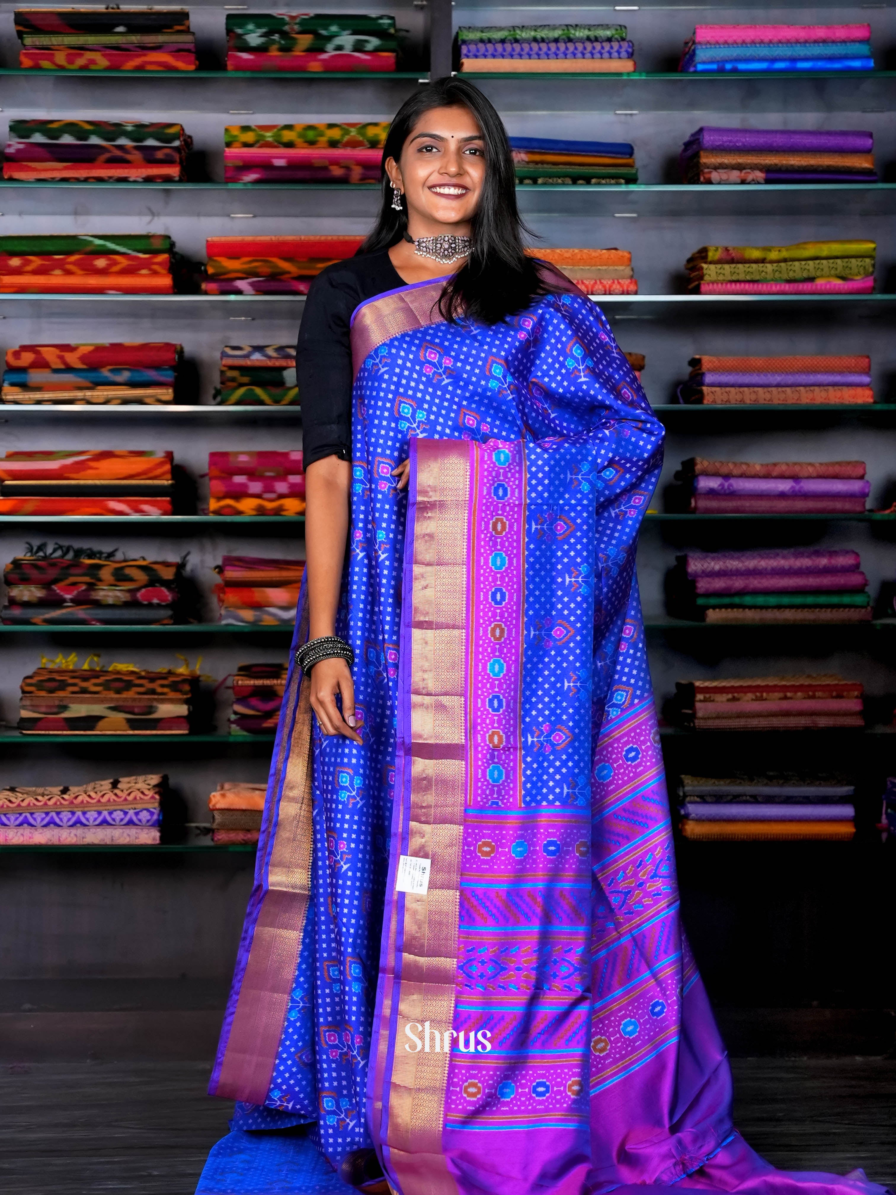 Blue & Purple - Semi Patola Saree - Shop on ShrusEternity.com