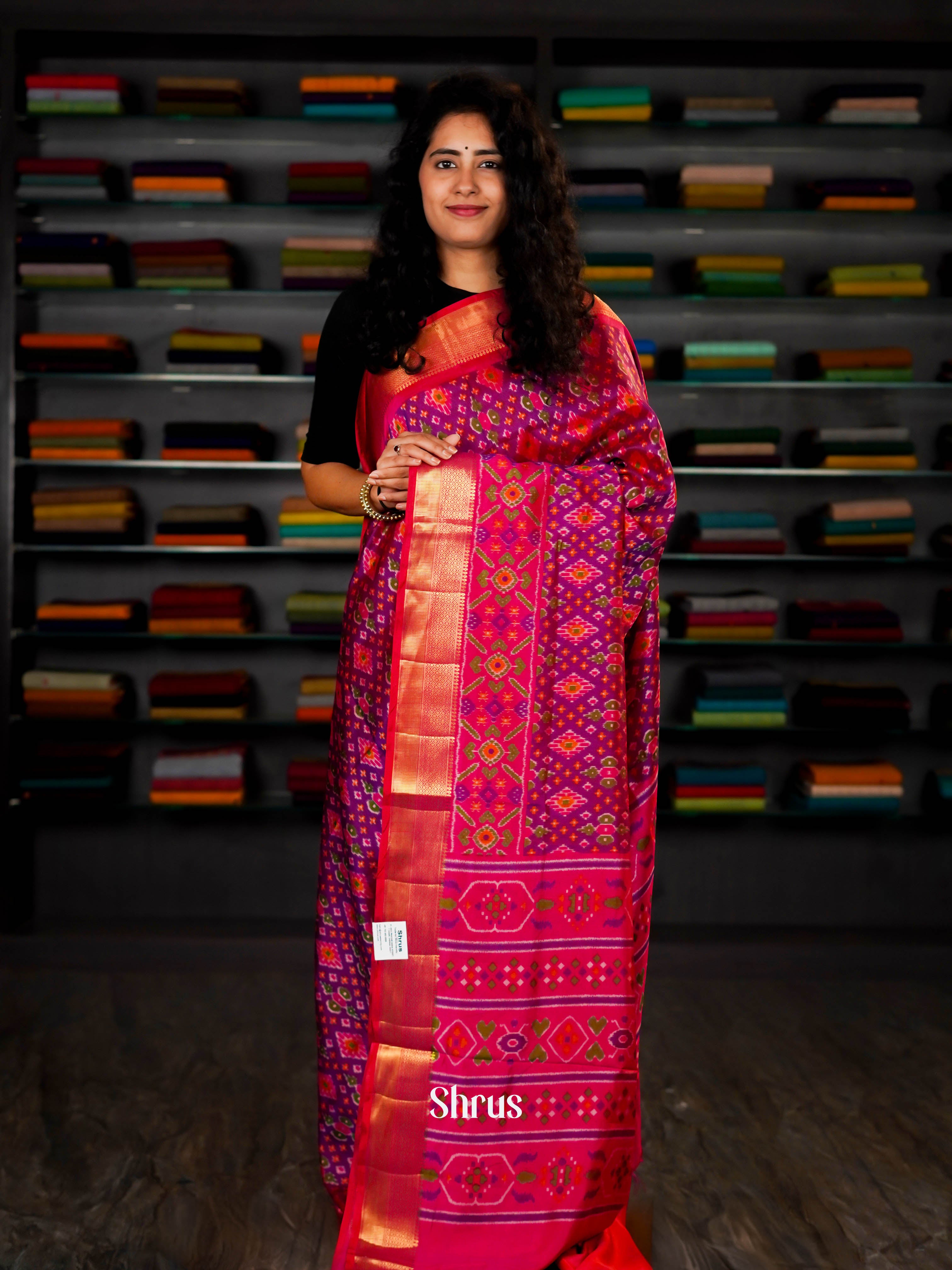 Purple & Pink - Semi Patola Saree - Shop on ShrusEternity.com