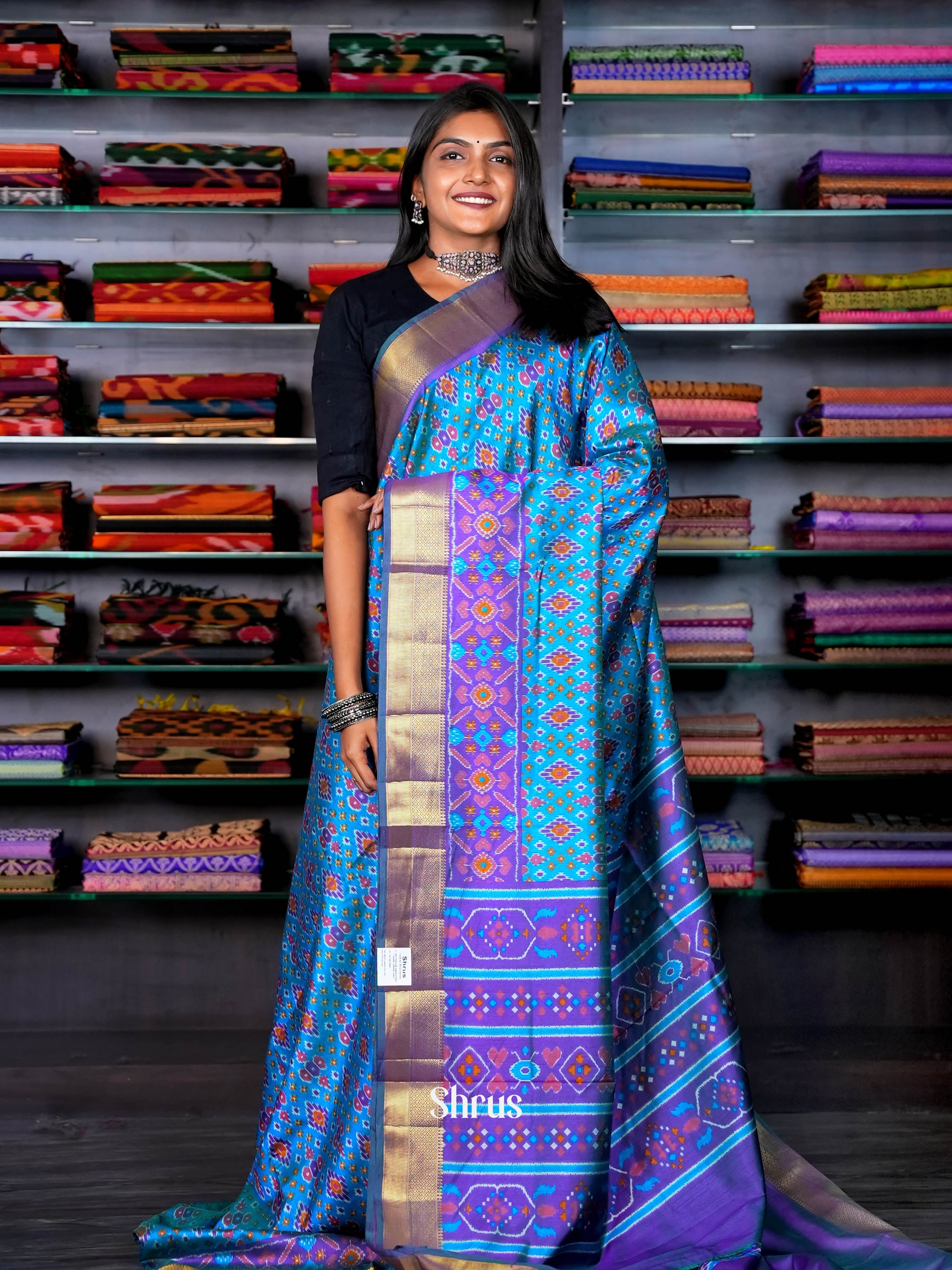 Double Shaded Blue & Purple - Semi Patola Saree - Shop on ShrusEternity.com