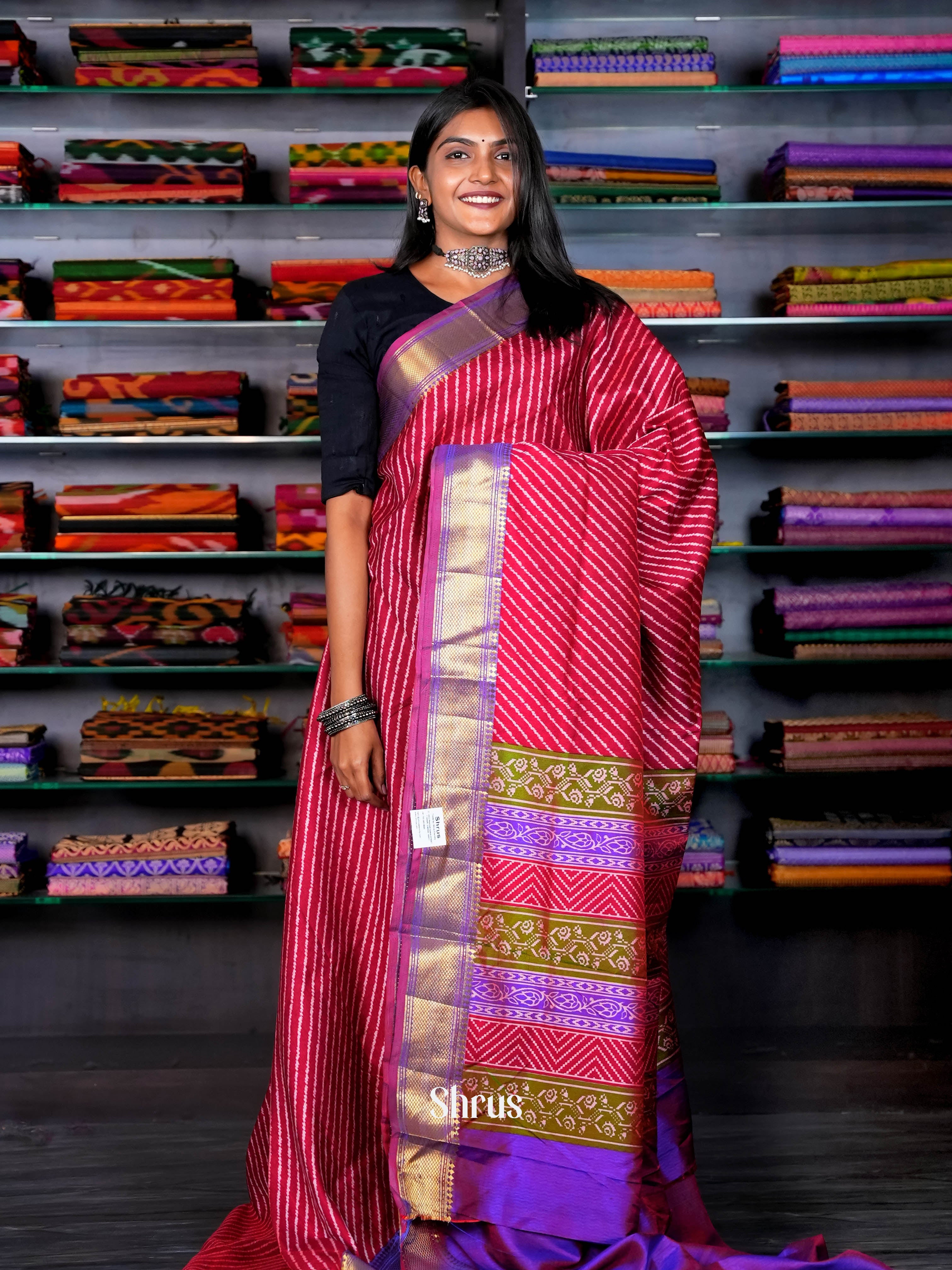 Red & Purple- Semi Patola Saree - Shop on ShrusEternity.com