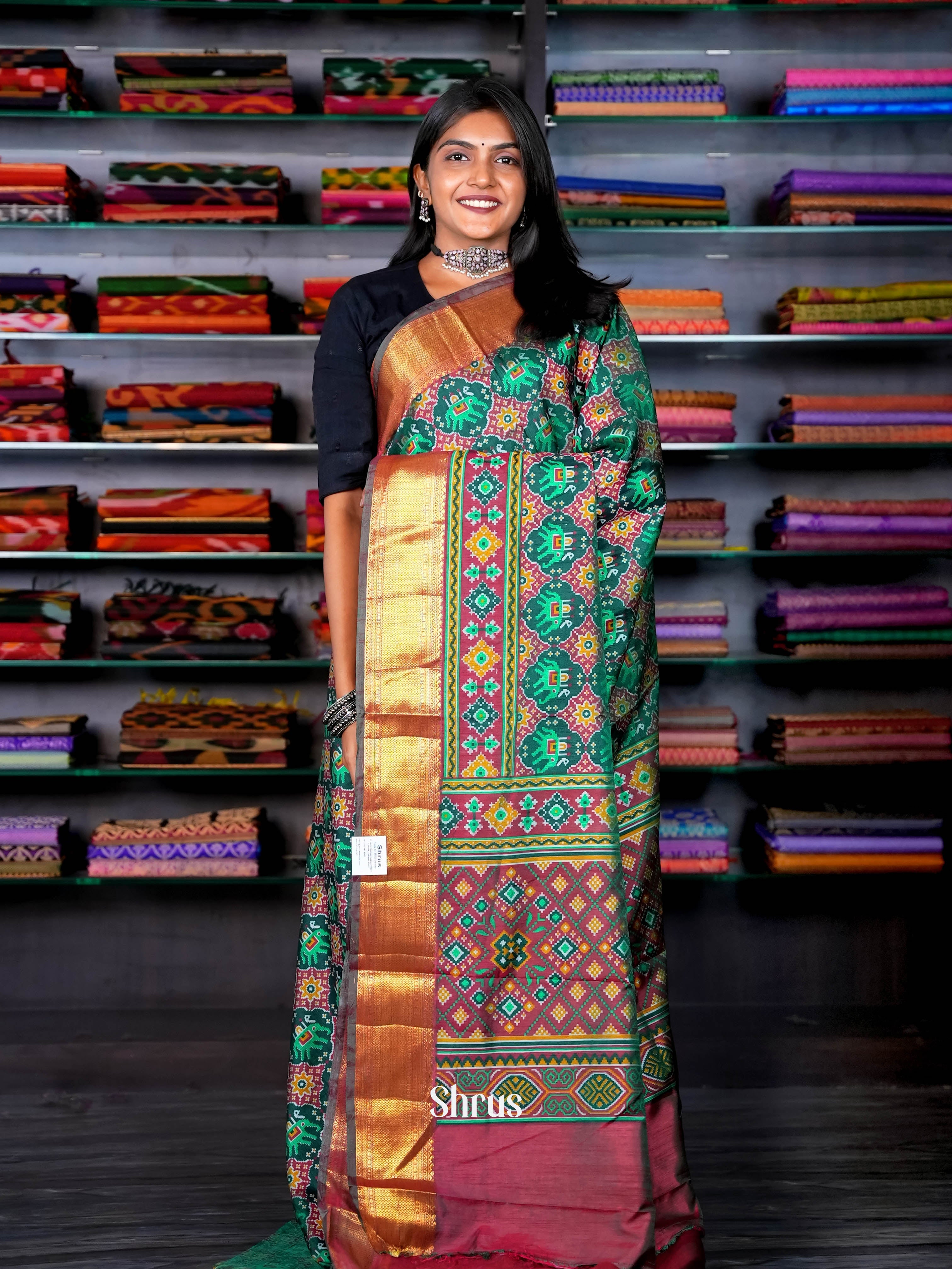 Green & Maroon - Semi Patola Saree - Shop on ShrusEternity.com