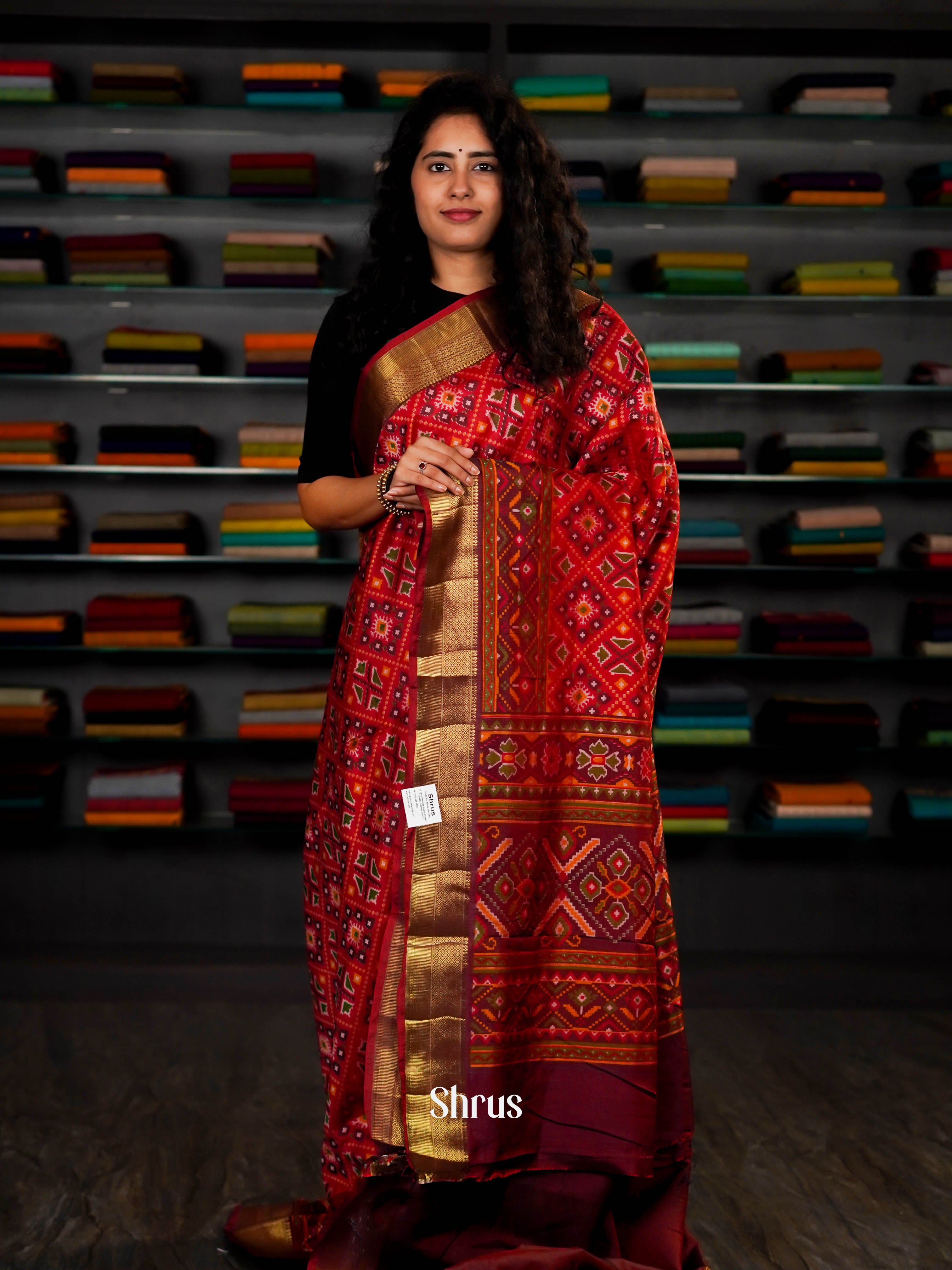 Red & Maroon - Semi Patola Saree - Shop on ShrusEternity.com