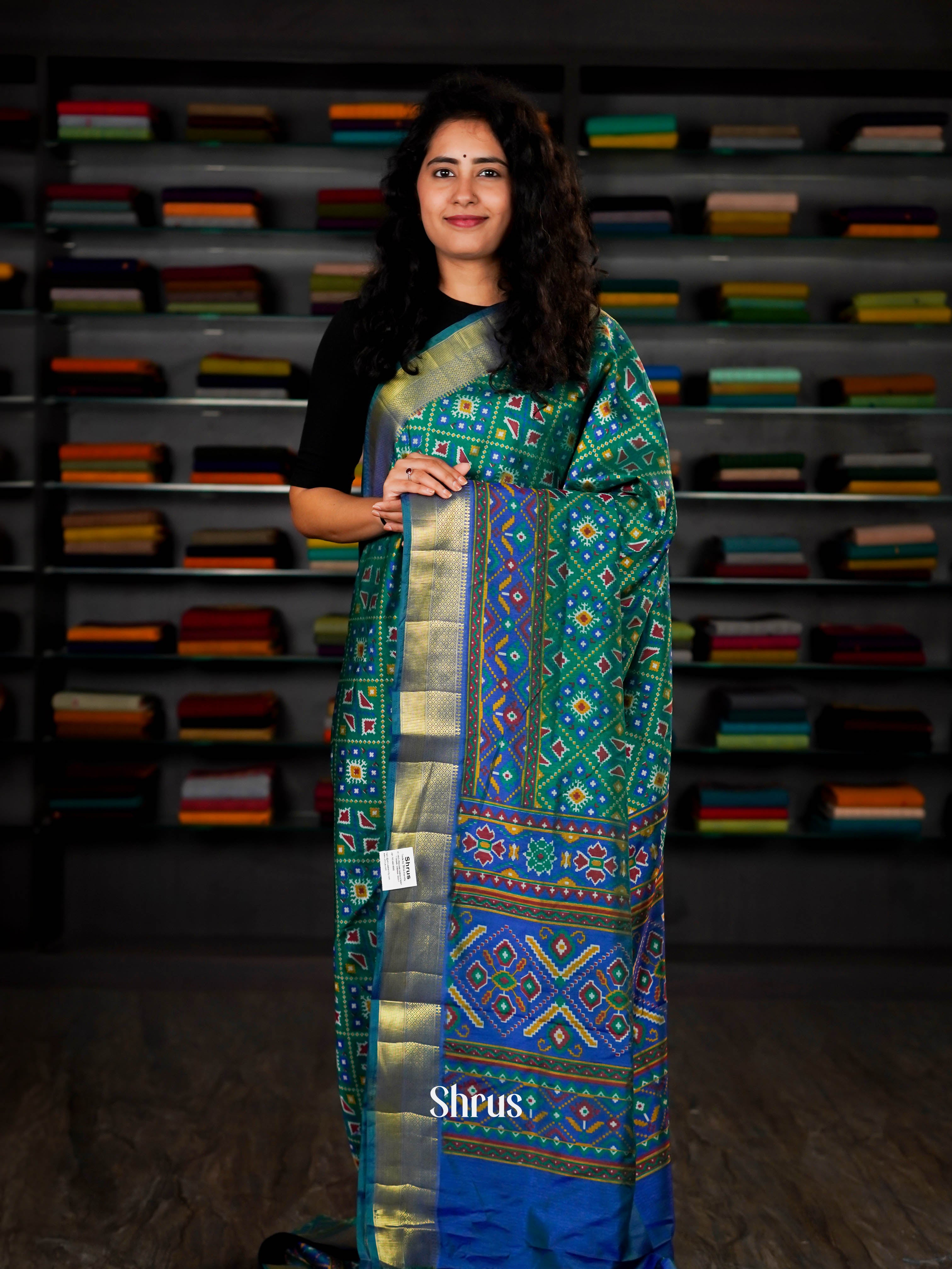 Green & Blue - Semi Patola Saree - Shop on ShrusEternity.com