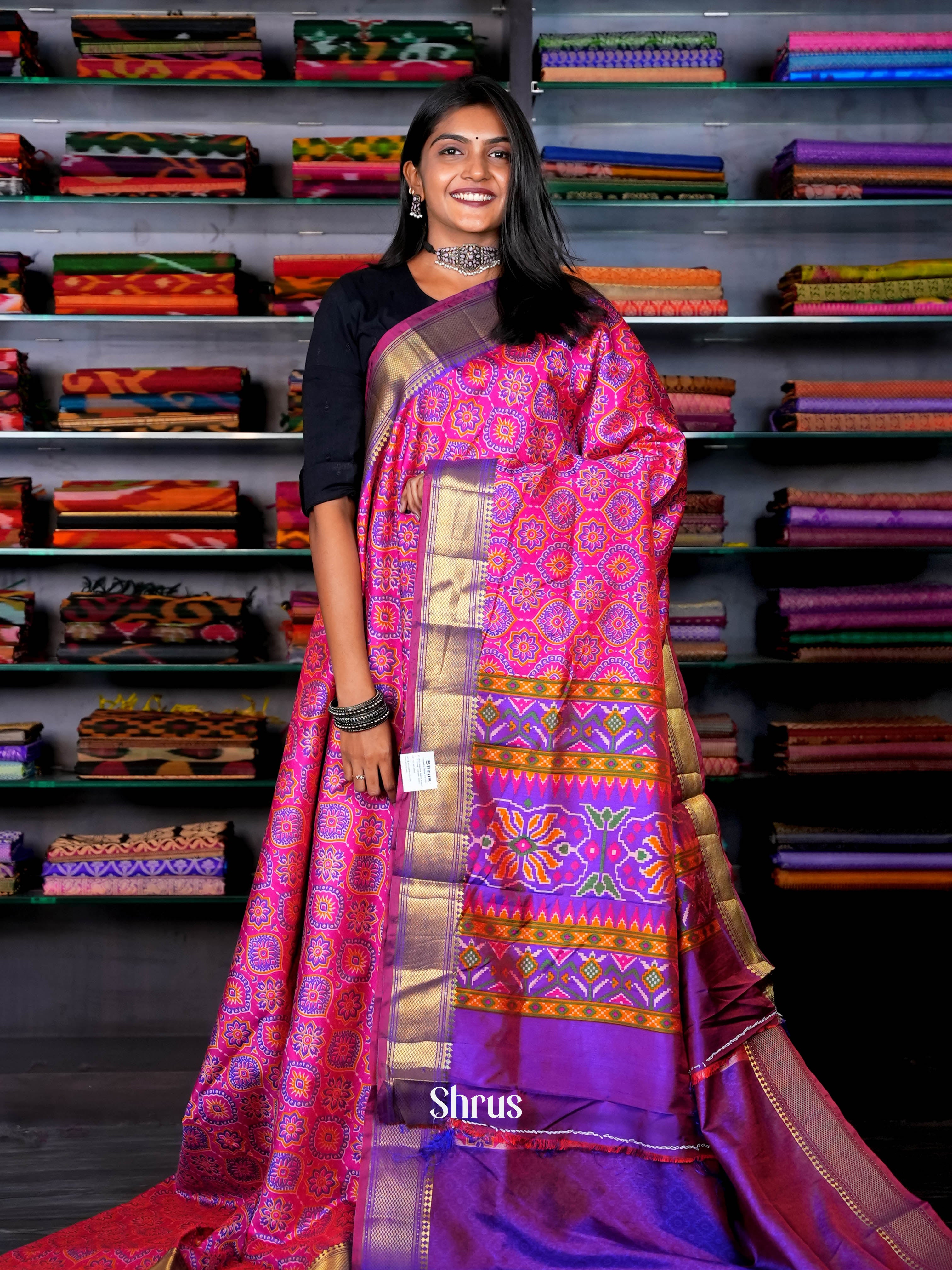 Pink & Purple - Semi Patola Saree - Shop on ShrusEternity.com