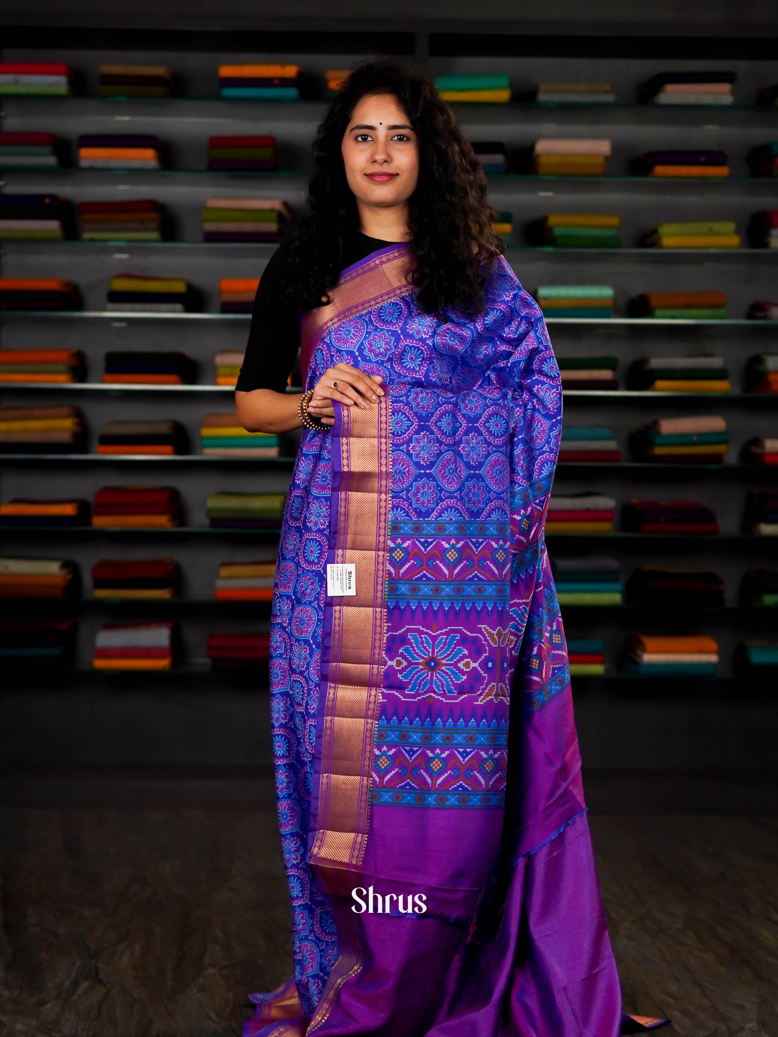 Blue & Purple - Semi Patola Saree - Shop on ShrusEternity.com