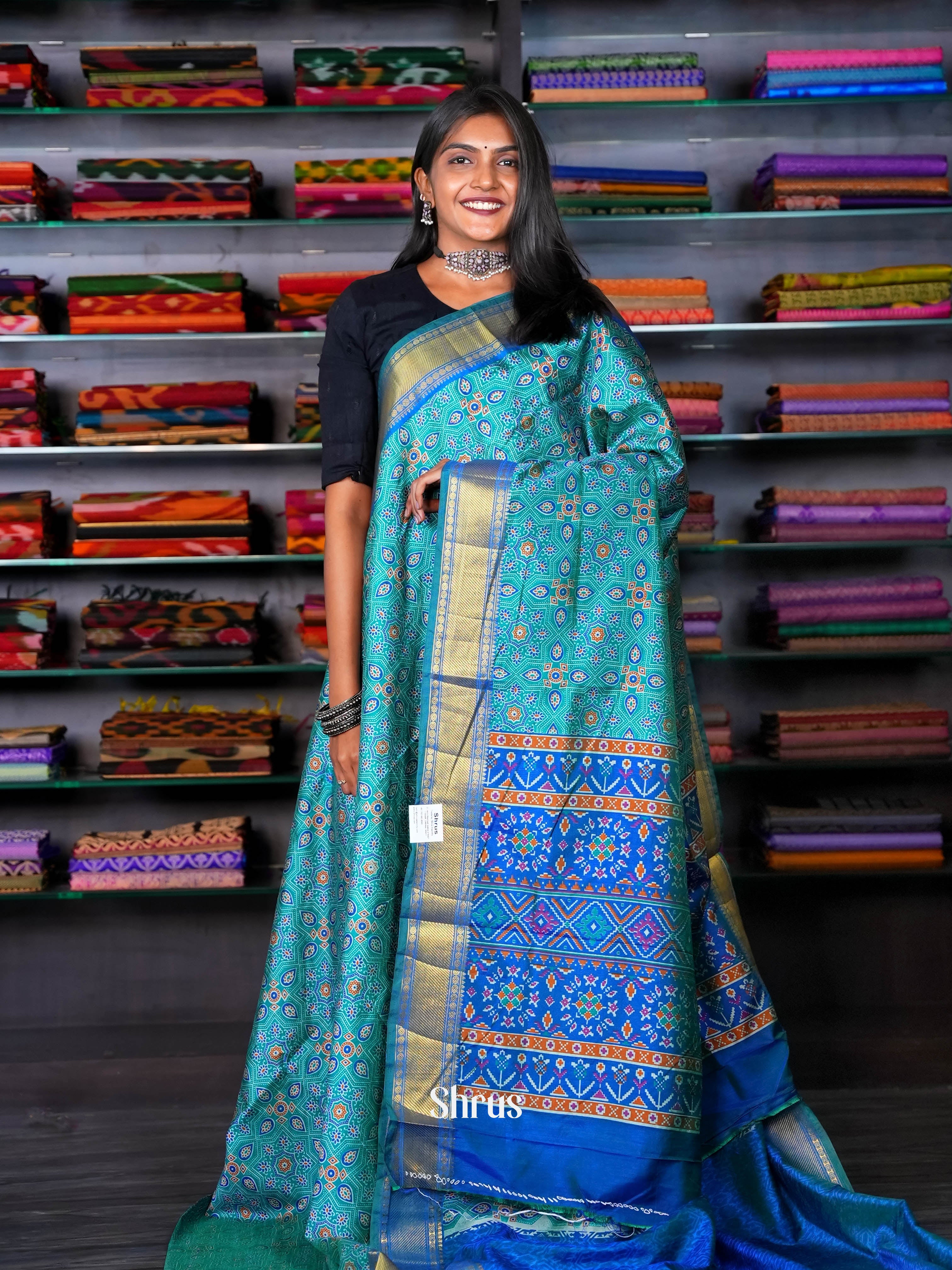 Teal & Blue - Semi Patola Saree - Shop on ShrusEternity.com