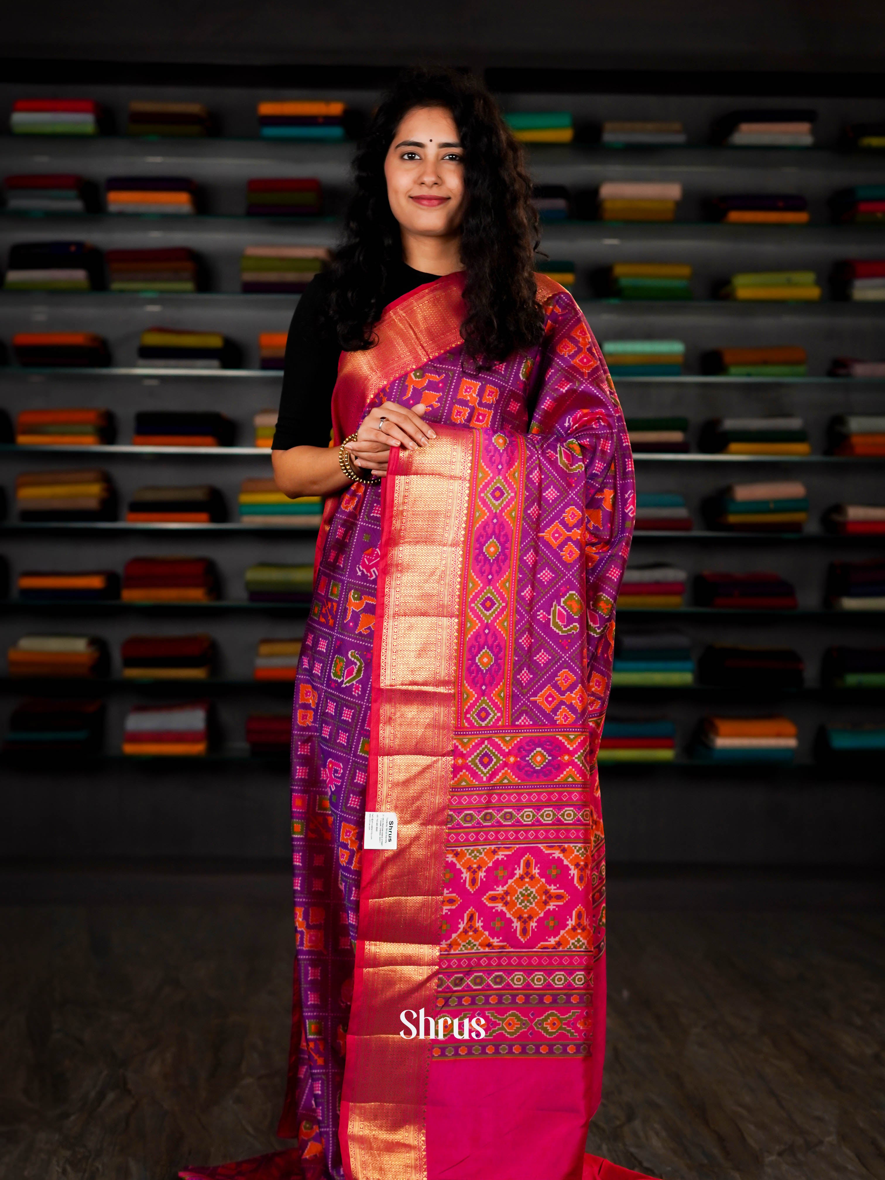 Purple & Pink - Semi Patola Saree - Shop on ShrusEternity.com