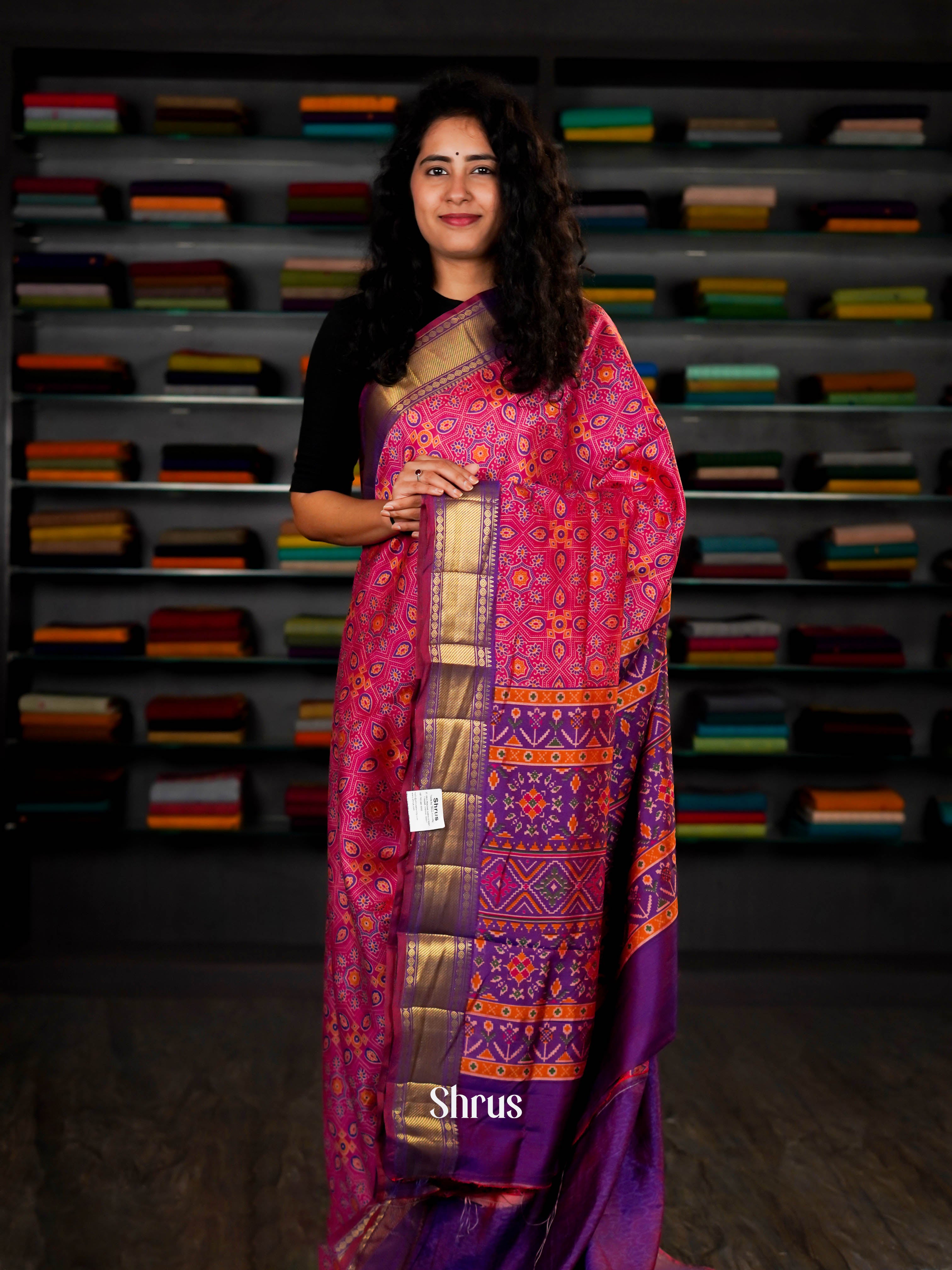 Pink & Violet - Semi Patola Saree - Shop on ShrusEternity.com