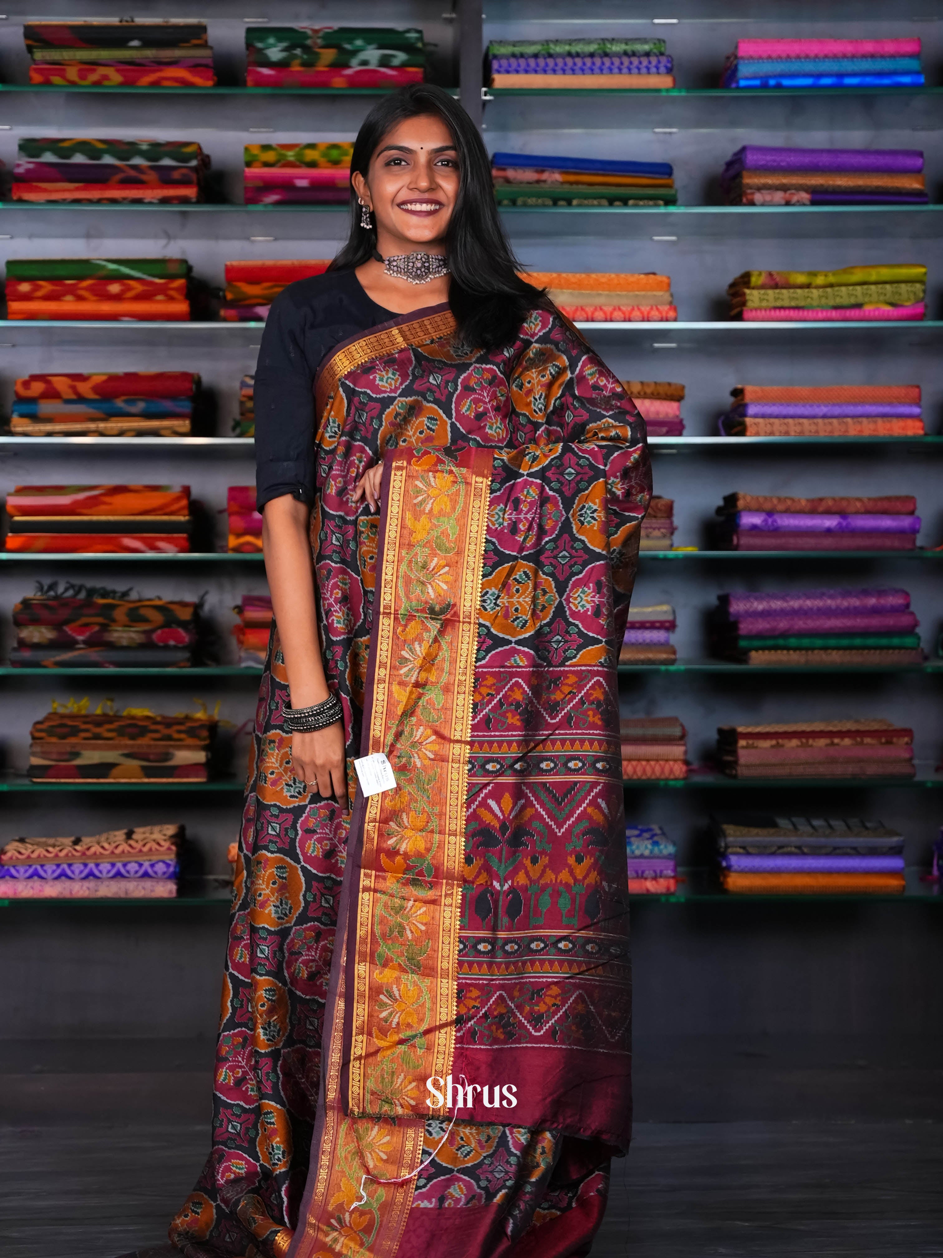 Black & Maroon - Semi Patola Saree - Shop on ShrusEternity.com