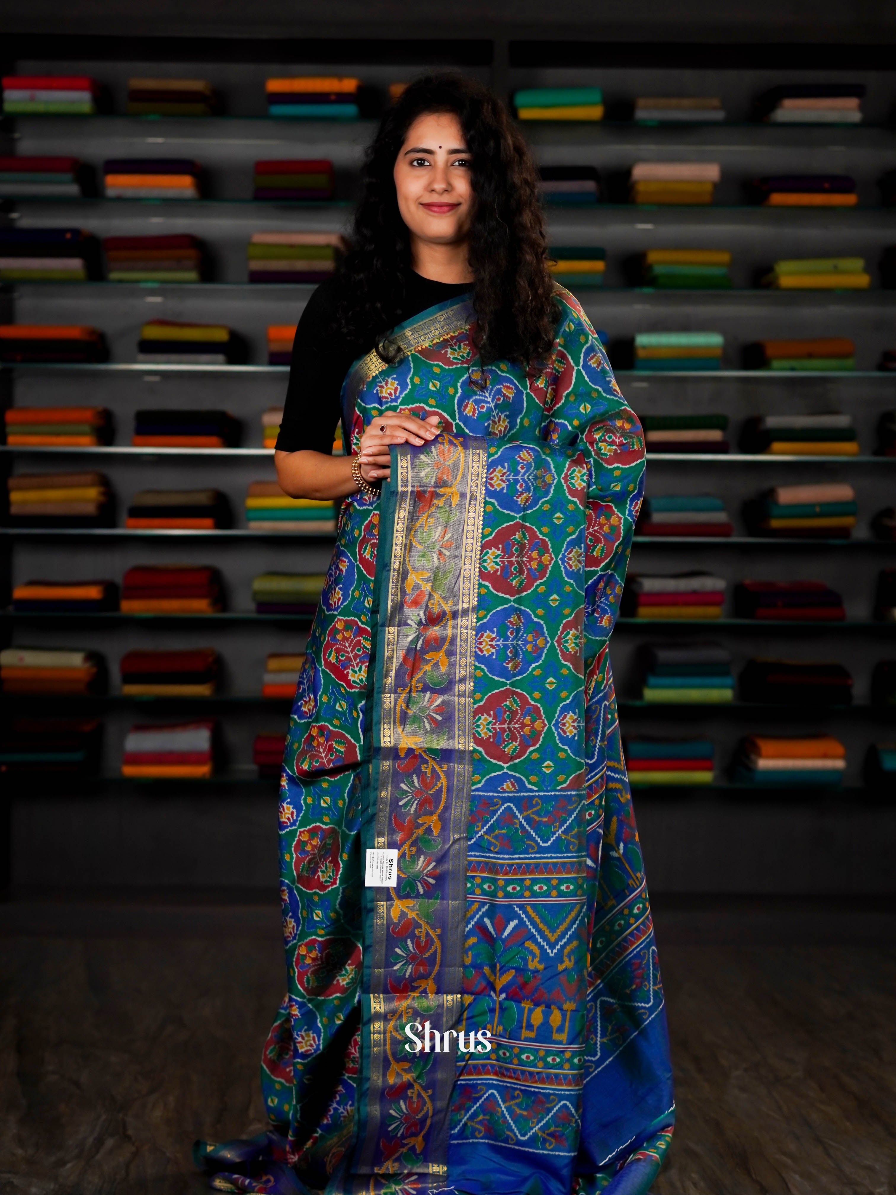 Green & Blue - Semi Patola Saree - Shop on ShrusEternity.com