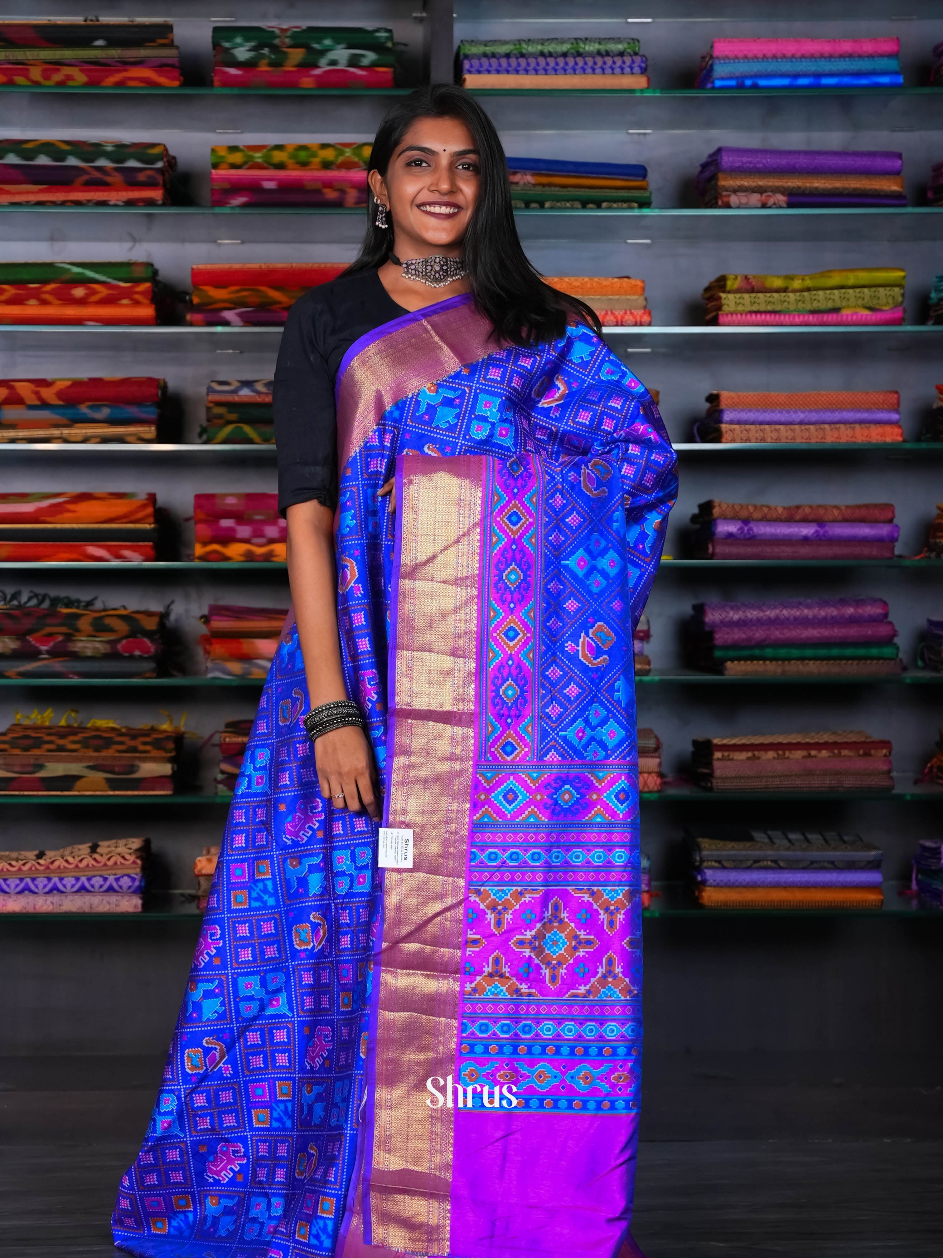 Blue & Purple - Semi Patola Saree - Shop on ShrusEternity.com