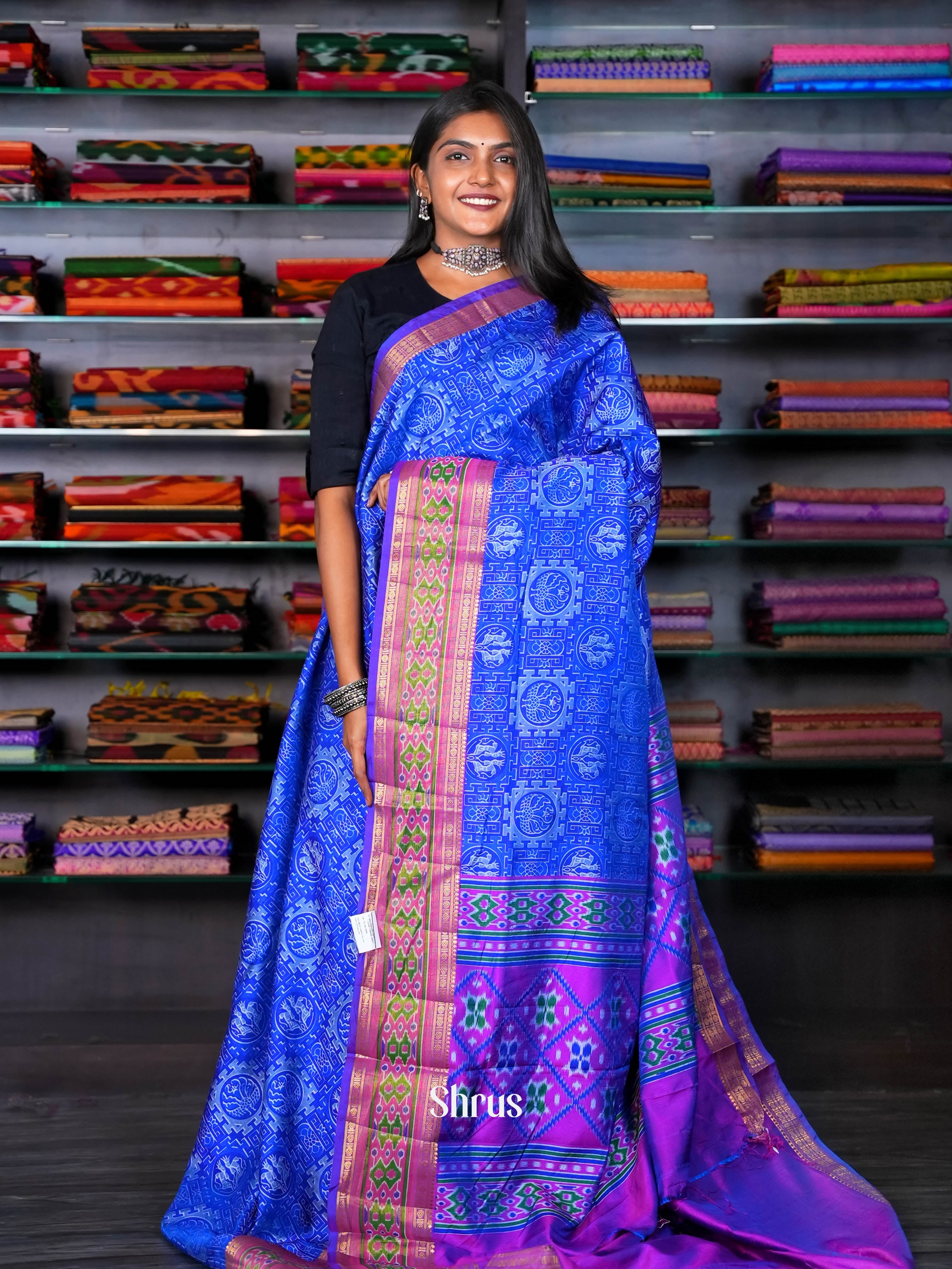 Blue & purple - Semi Patola Saree - Shop on ShrusEternity.com