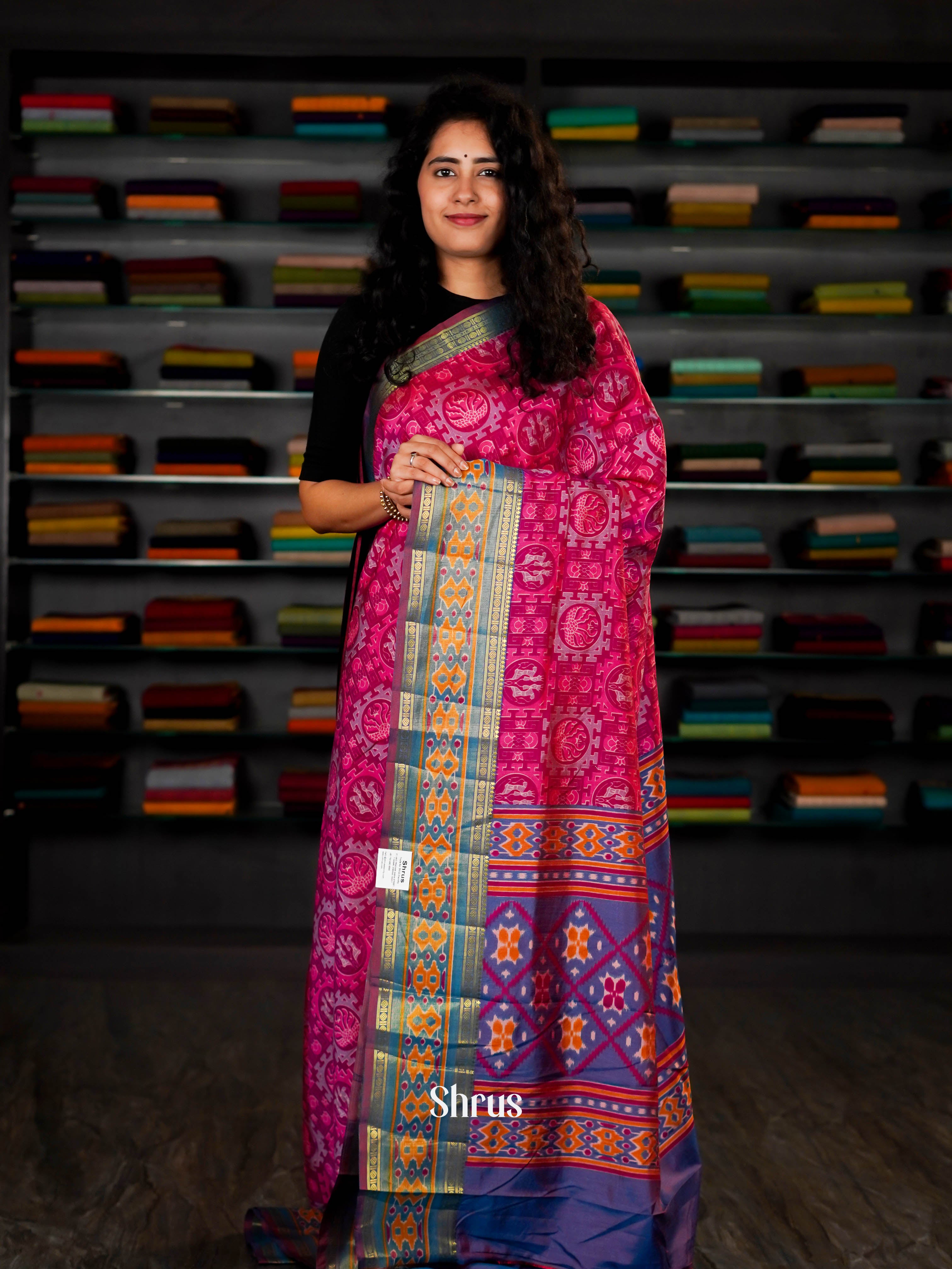 Pink & Blue - Semi Patola Saree - Shop on ShrusEternity.com