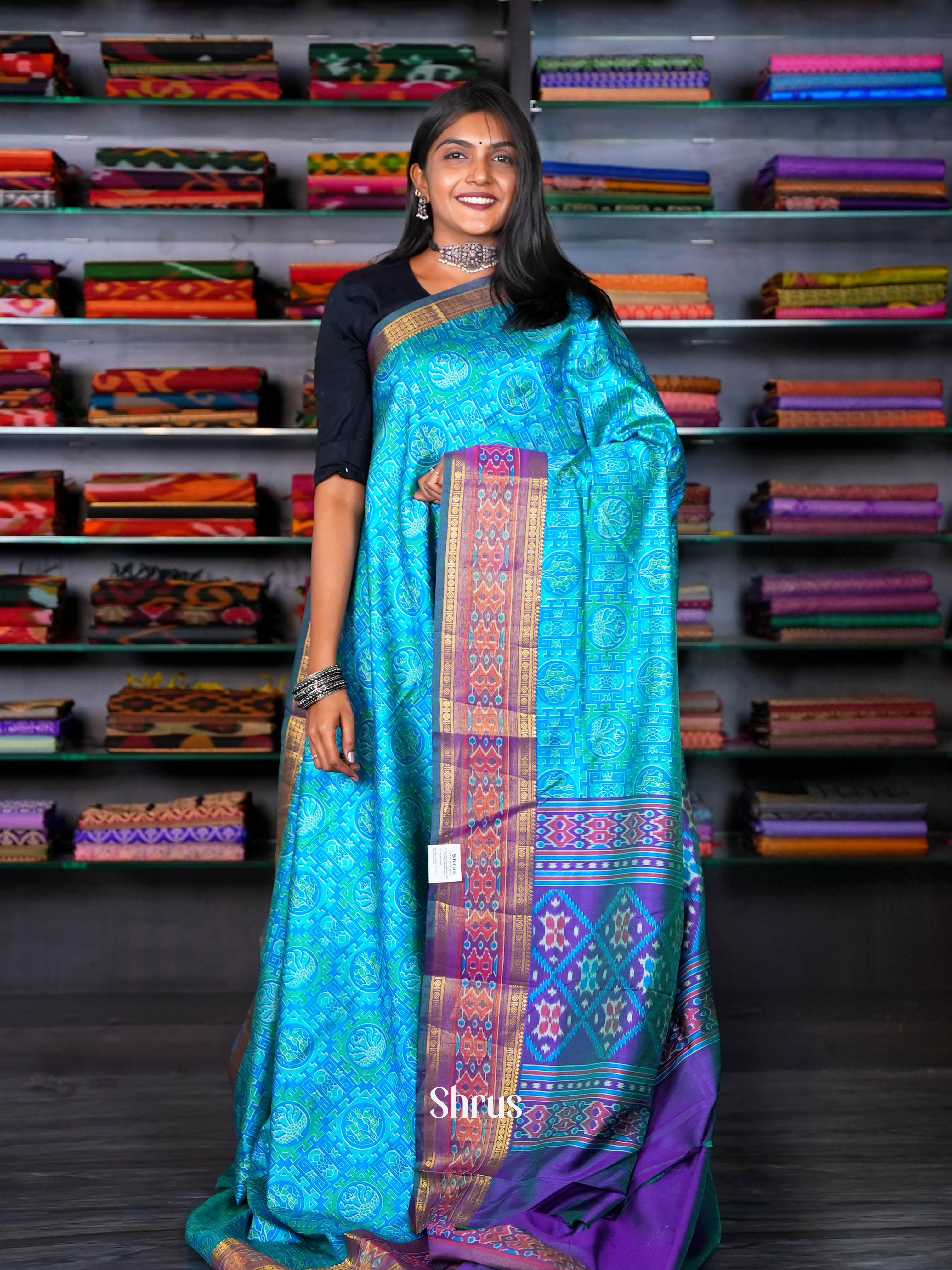 Teal & Purple - Semi Patola Saree - Shop on ShrusEternity.com