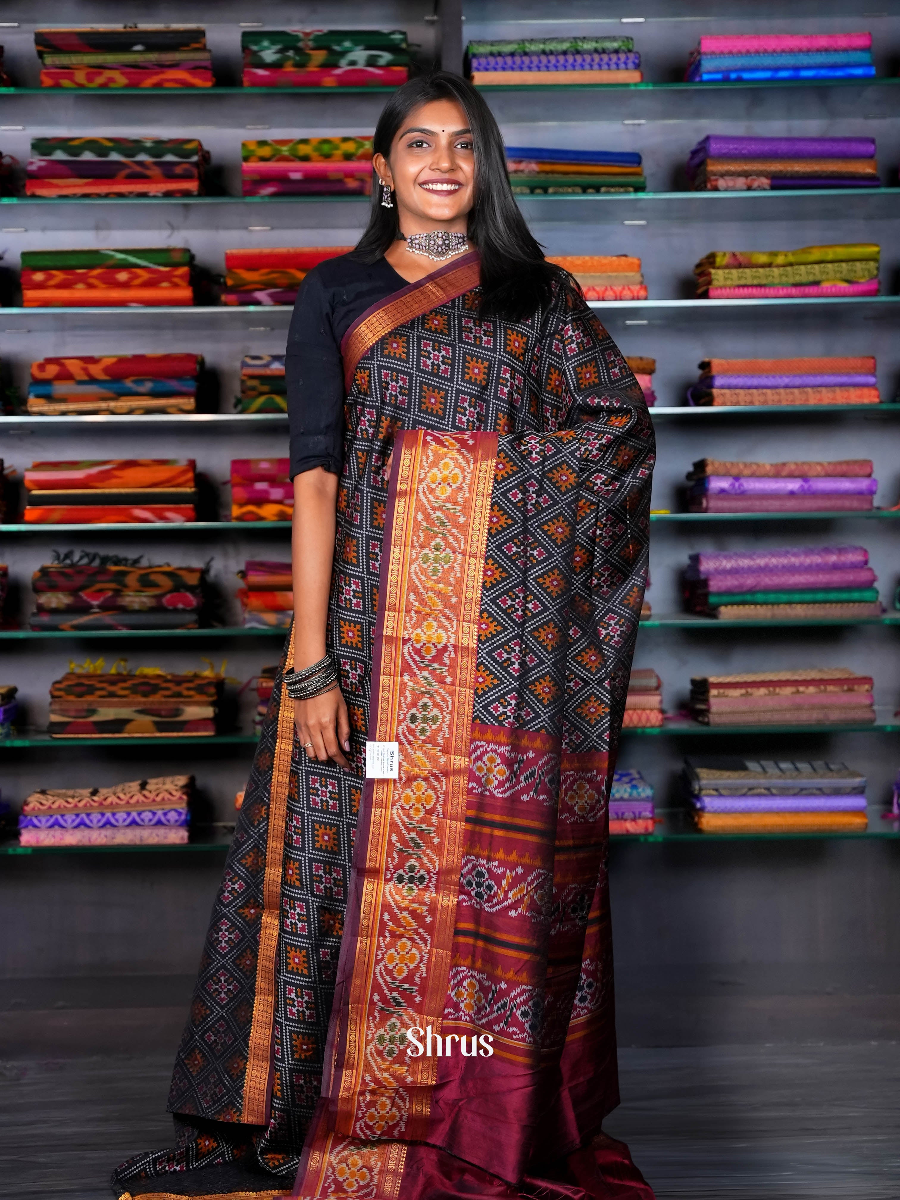 Black & Maroon - Semi Patola Saree - Shop on ShrusEternity.com