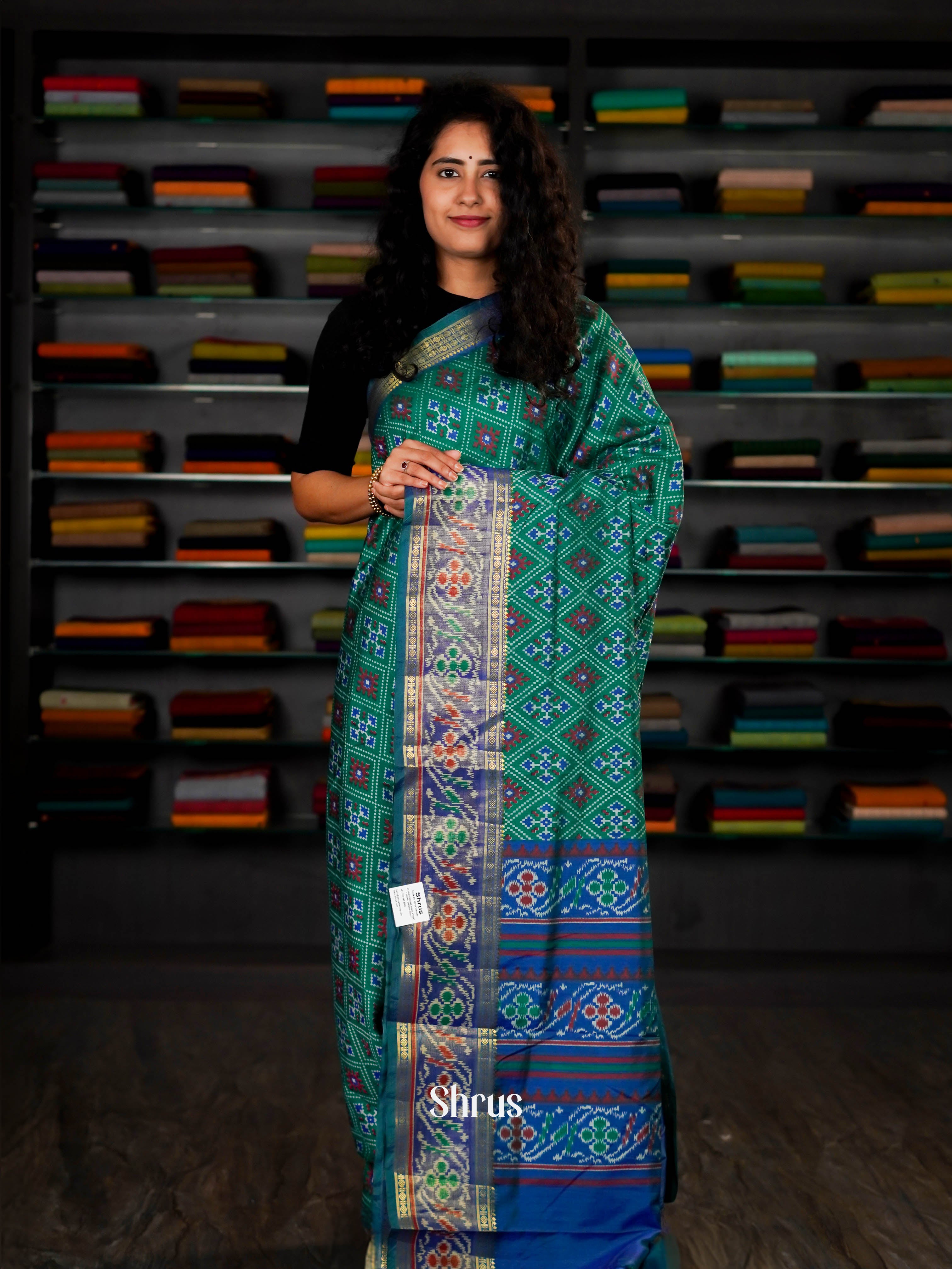 Green & Blue - Semi Patola Saree - Shop on ShrusEternity.com