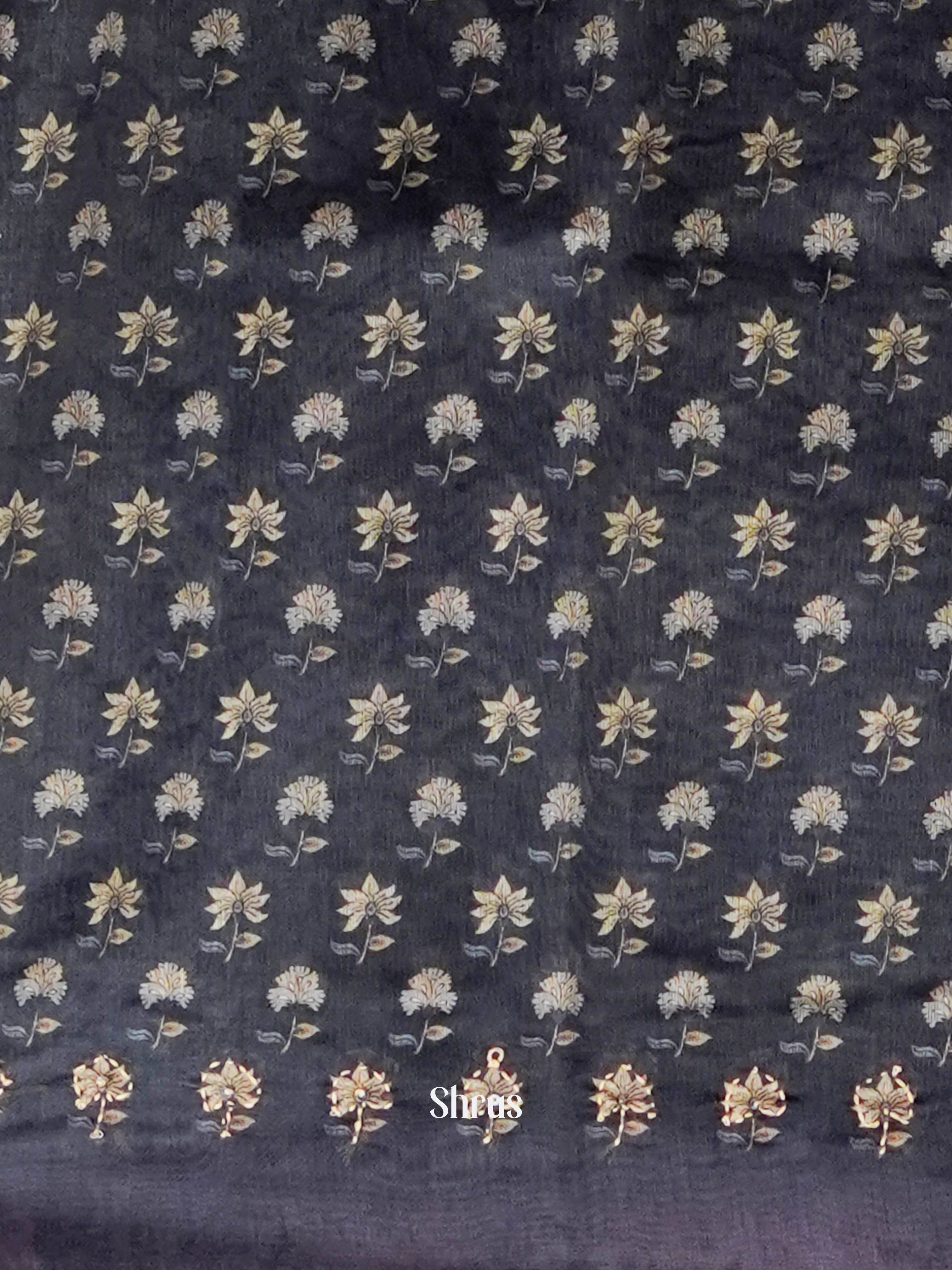 Purple & Black - Semi Kantha Saree - Shop on ShrusEternity.com