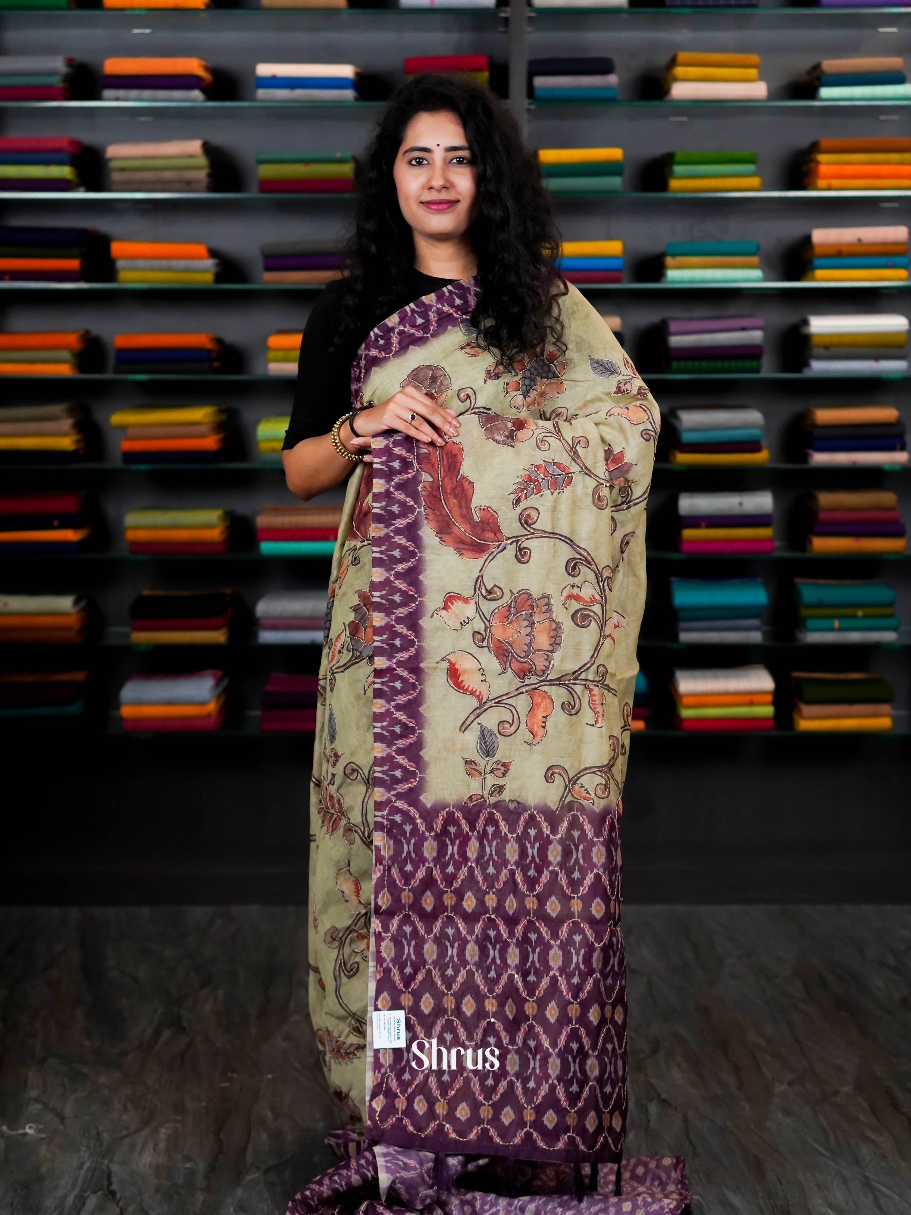 Green & Violet- Semi Kantha Saree - Shop on ShrusEternity.com