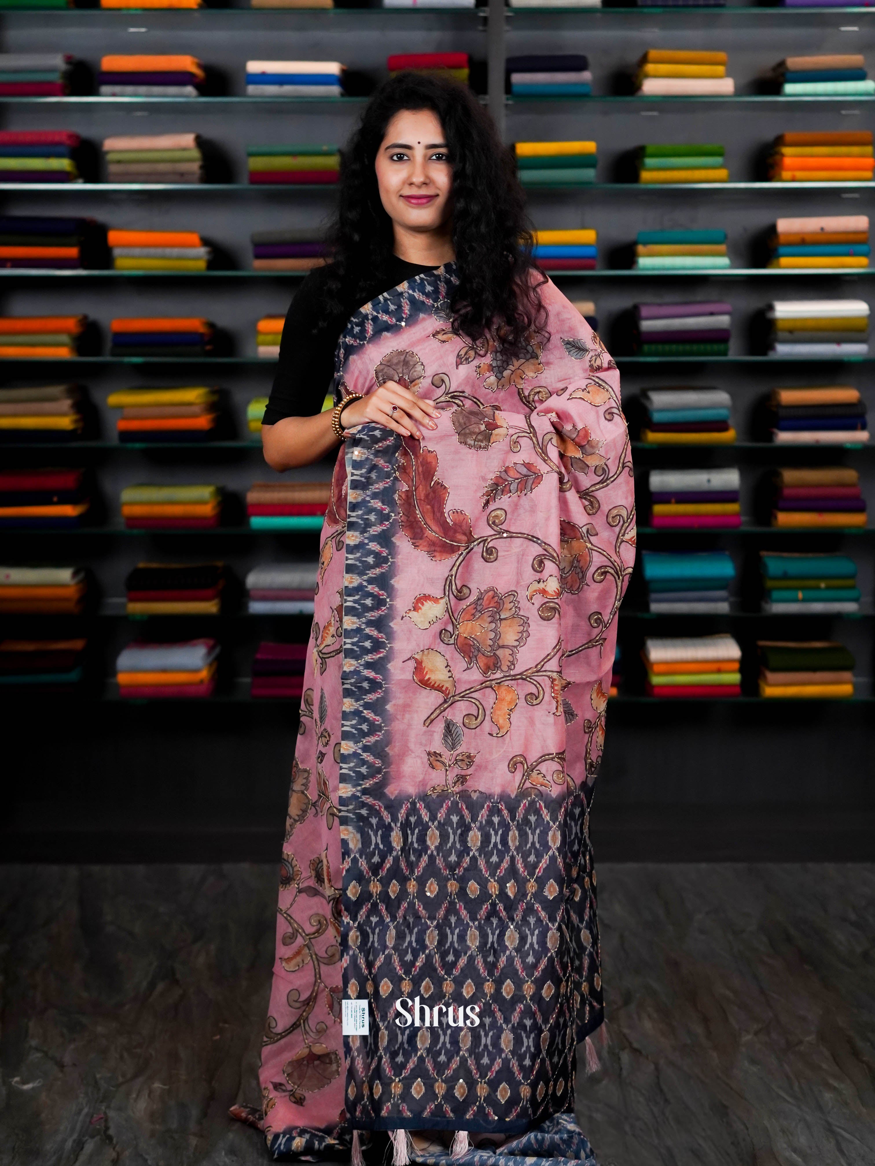 Pink & Blue - Semi Kantha Saree - Shop on ShrusEternity.com