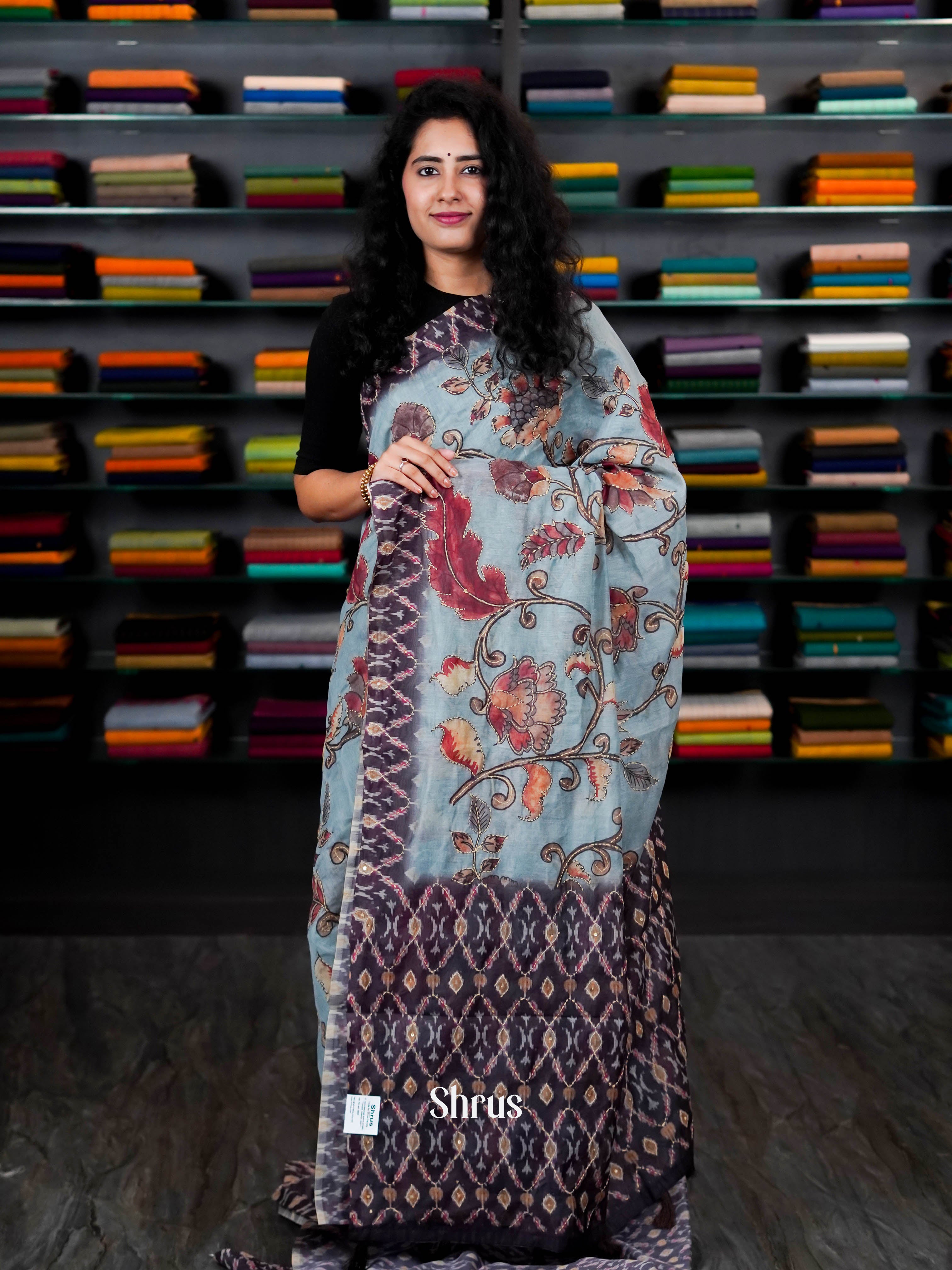 Blue & Black - Semi Kantha Saree - Shop on ShrusEternity.com