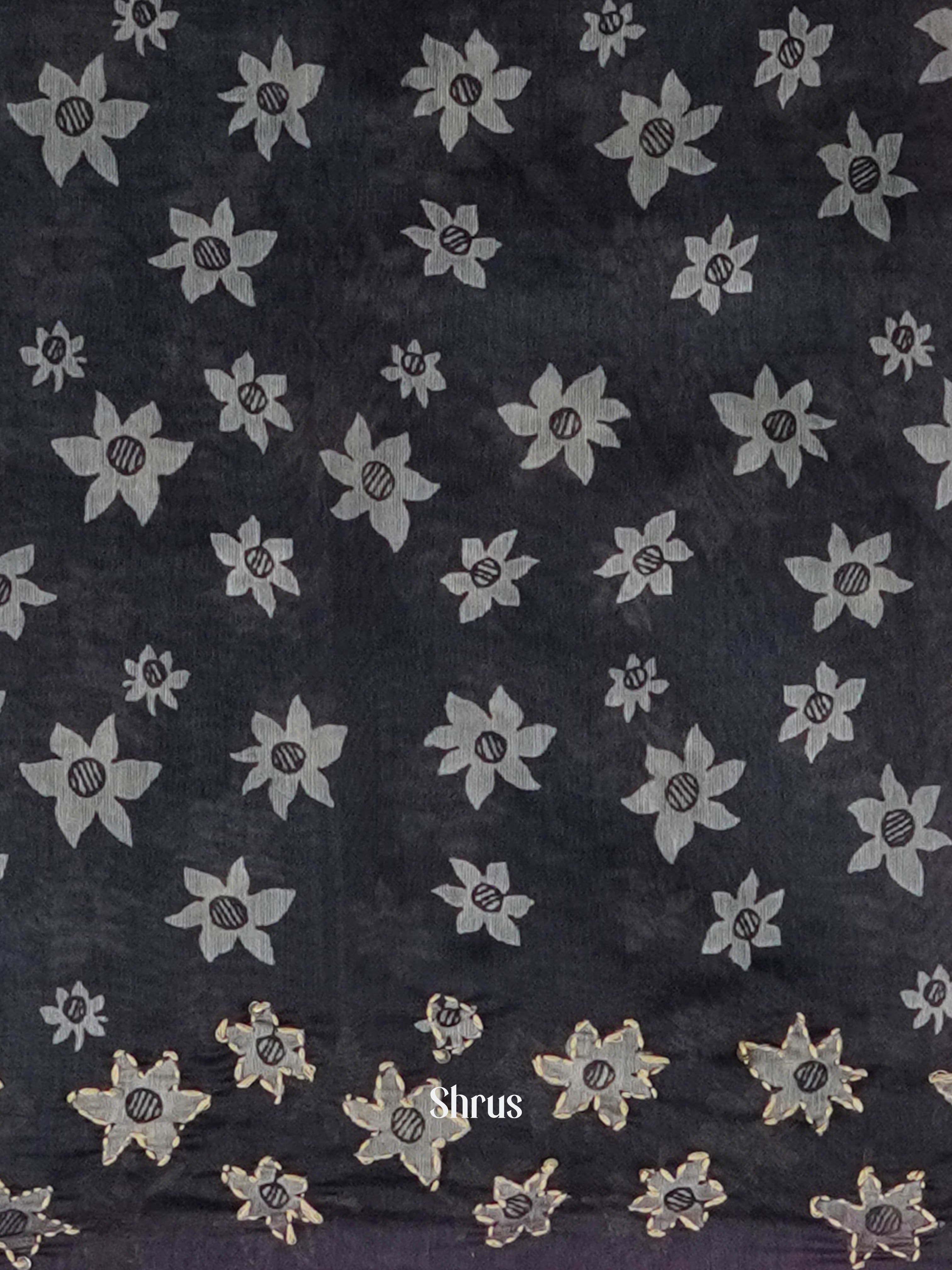 Purple & Black - Semi Kantha Saree - Shop on ShrusEternity.com