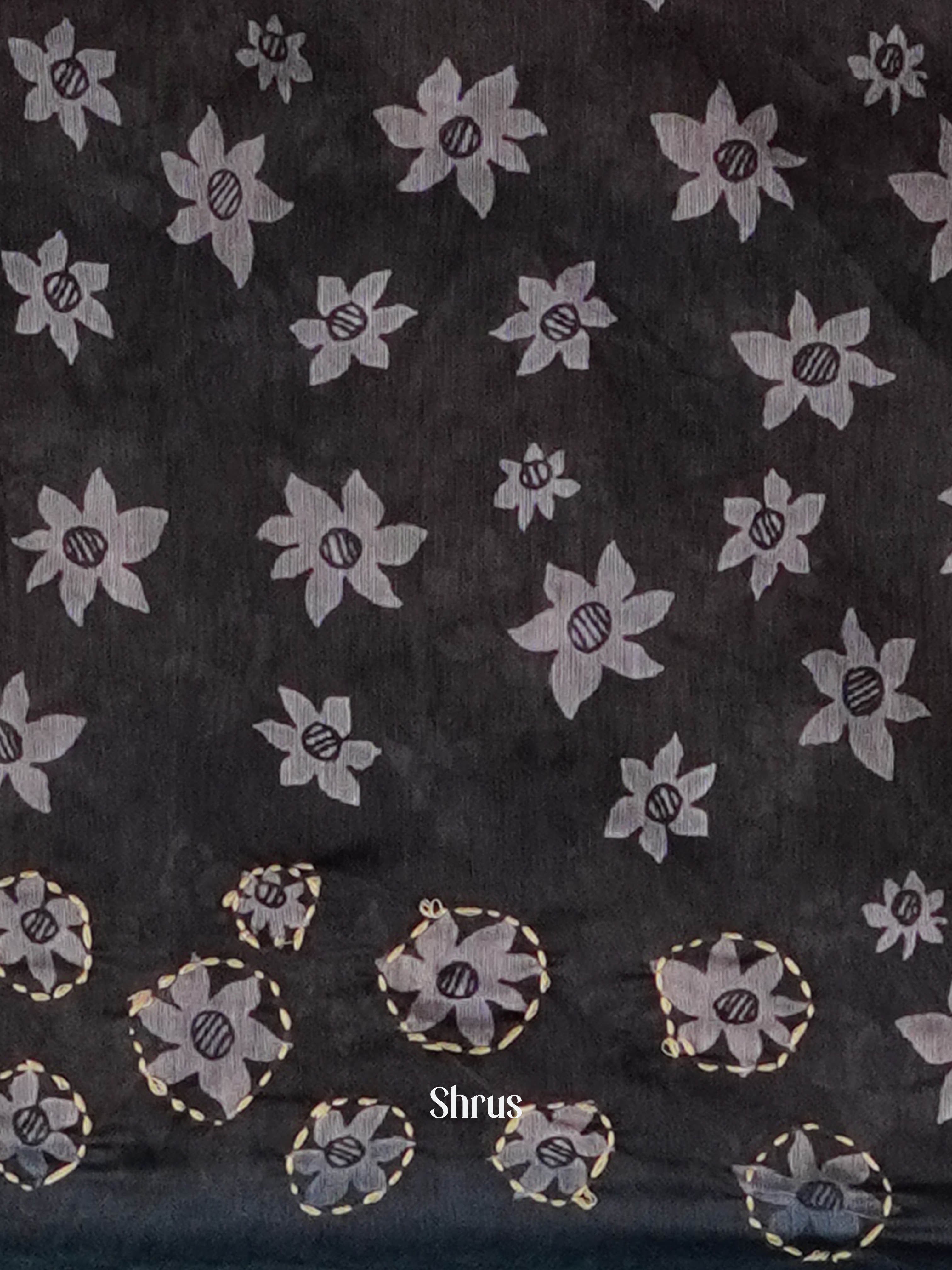 Blue & Black - Semi Kantha Saree - Shop on ShrusEternity.com